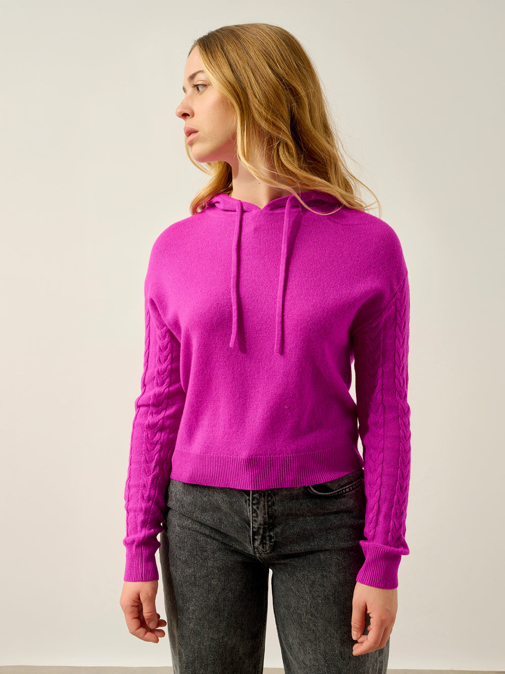 SVALINNA pull capuche violet fluo 100% cachemire