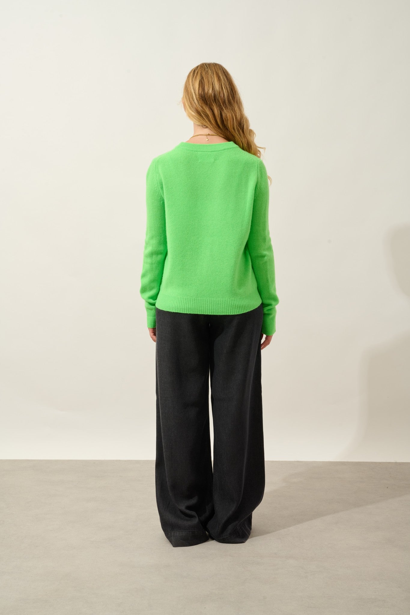 sylor pull col rond 4 fils vert fluo 100% cachemire