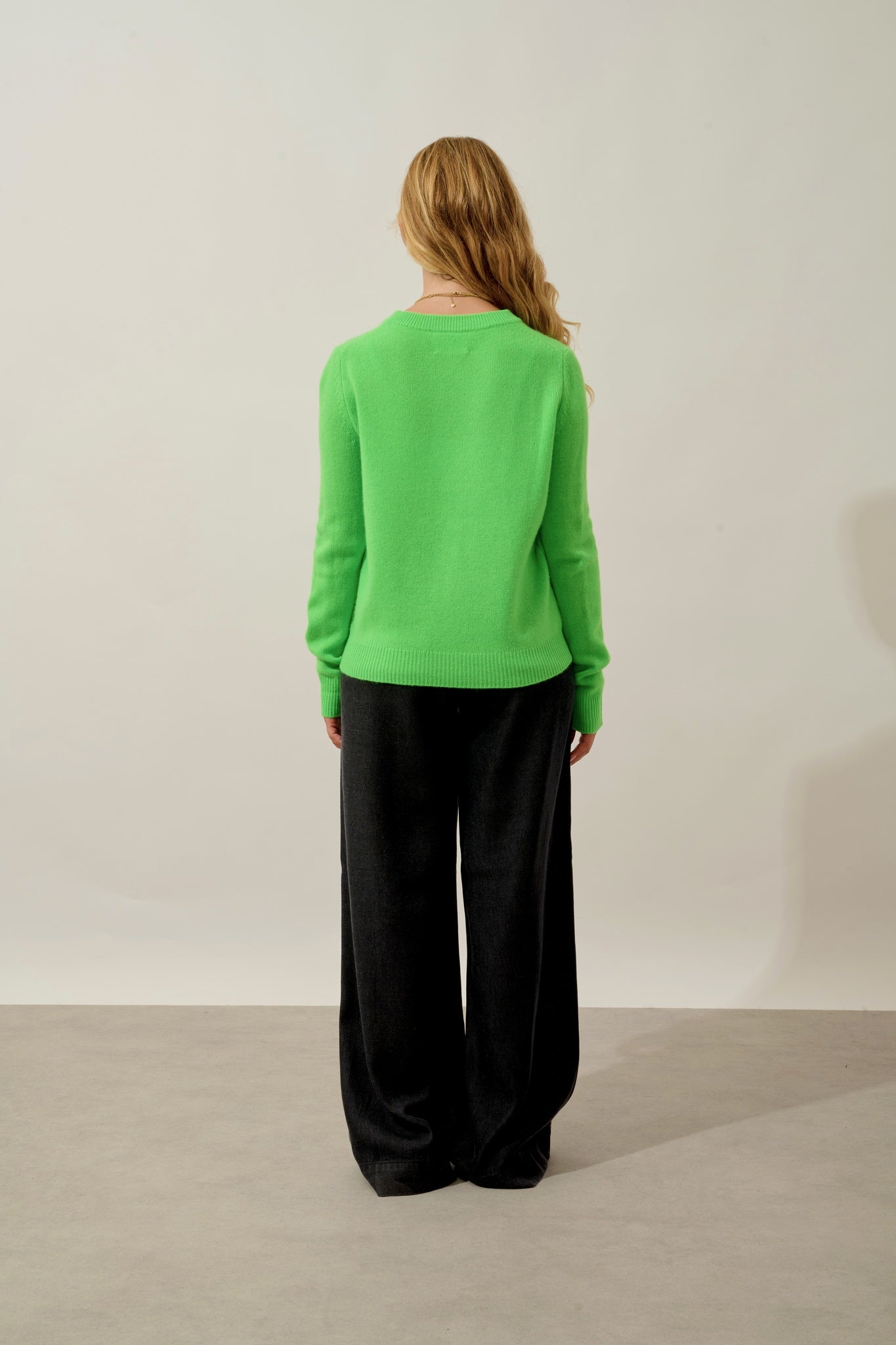 SYLOR pull col rond 4 fils vert fluo 100% cachemire