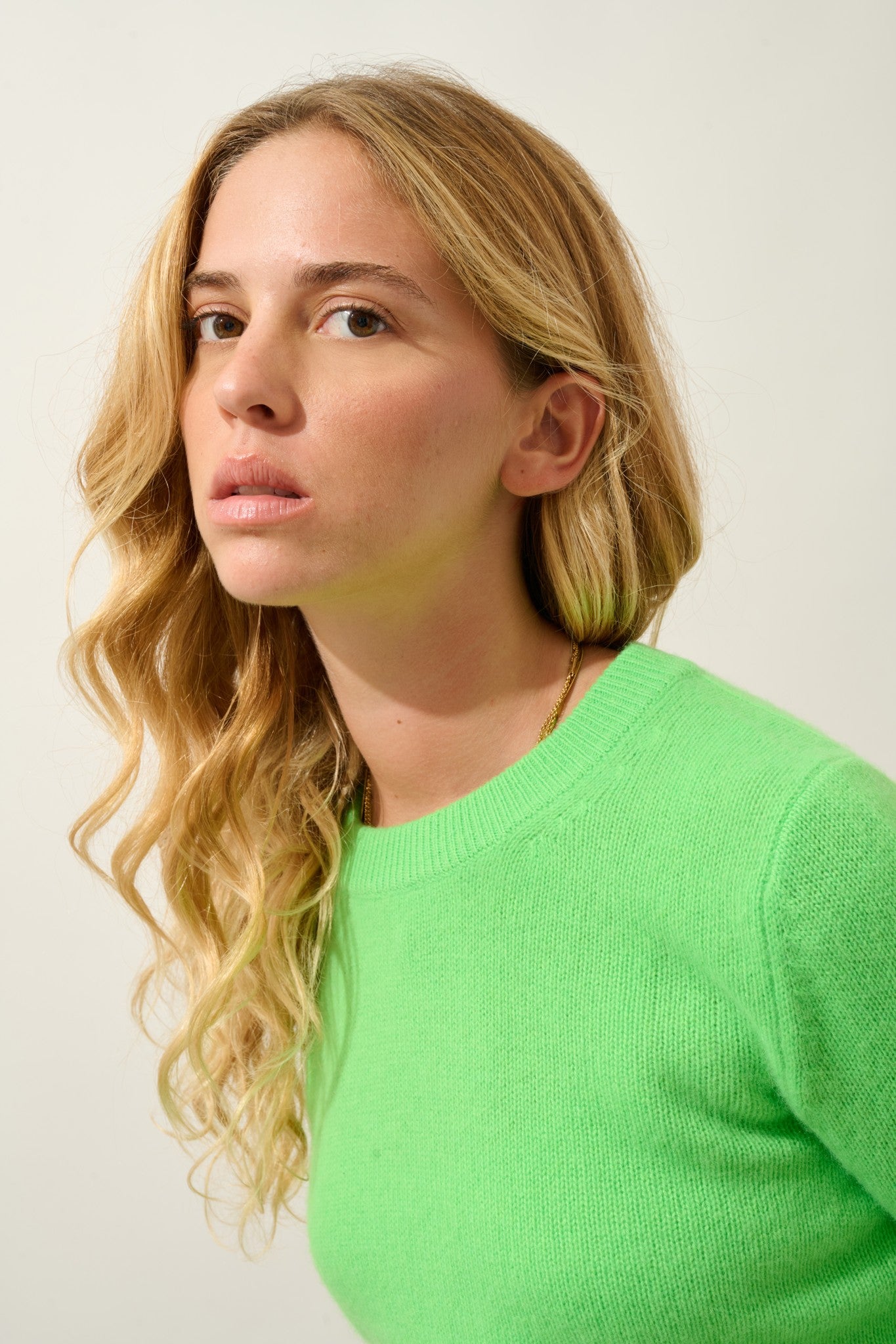 sylor pull col rond 4 fils vert fluo 100% cachemire