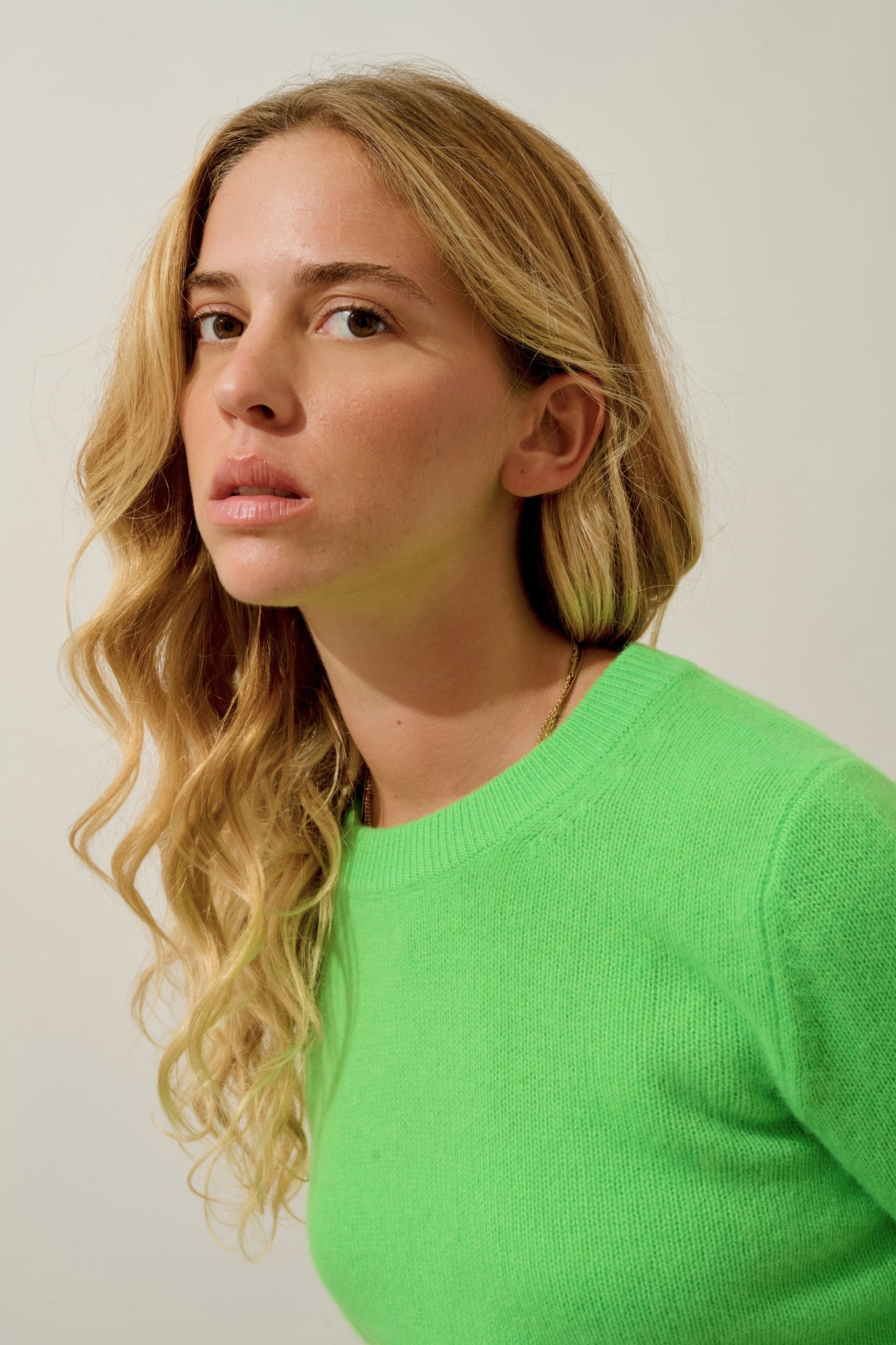 SYLOR pull col rond 4 fils vert fluo 100% cachemire