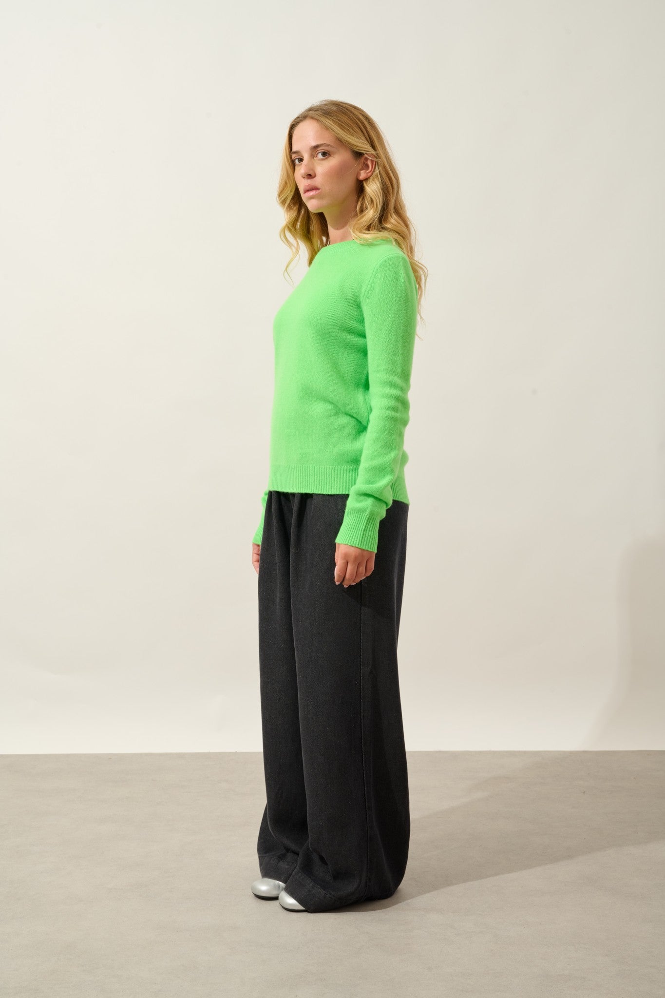 sylor pull col rond 4 fils vert fluo 100% cachemire