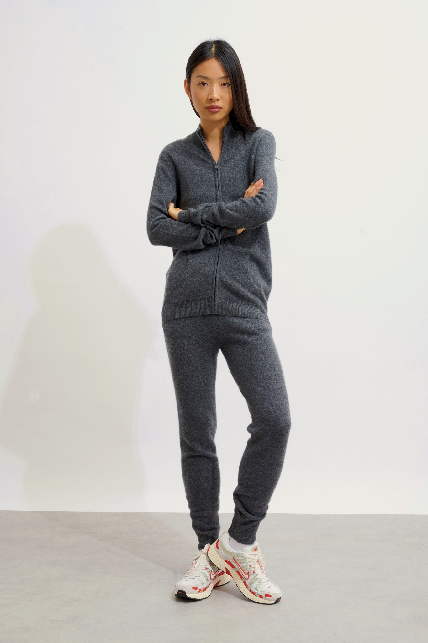 THALUN gilet zippé col montant anthracite chiné 100% cachemire