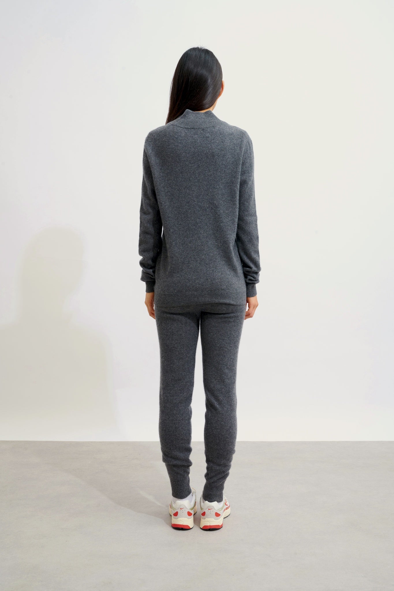 THALUN gilet zippé col montant anthracite chiné 100% cachemire