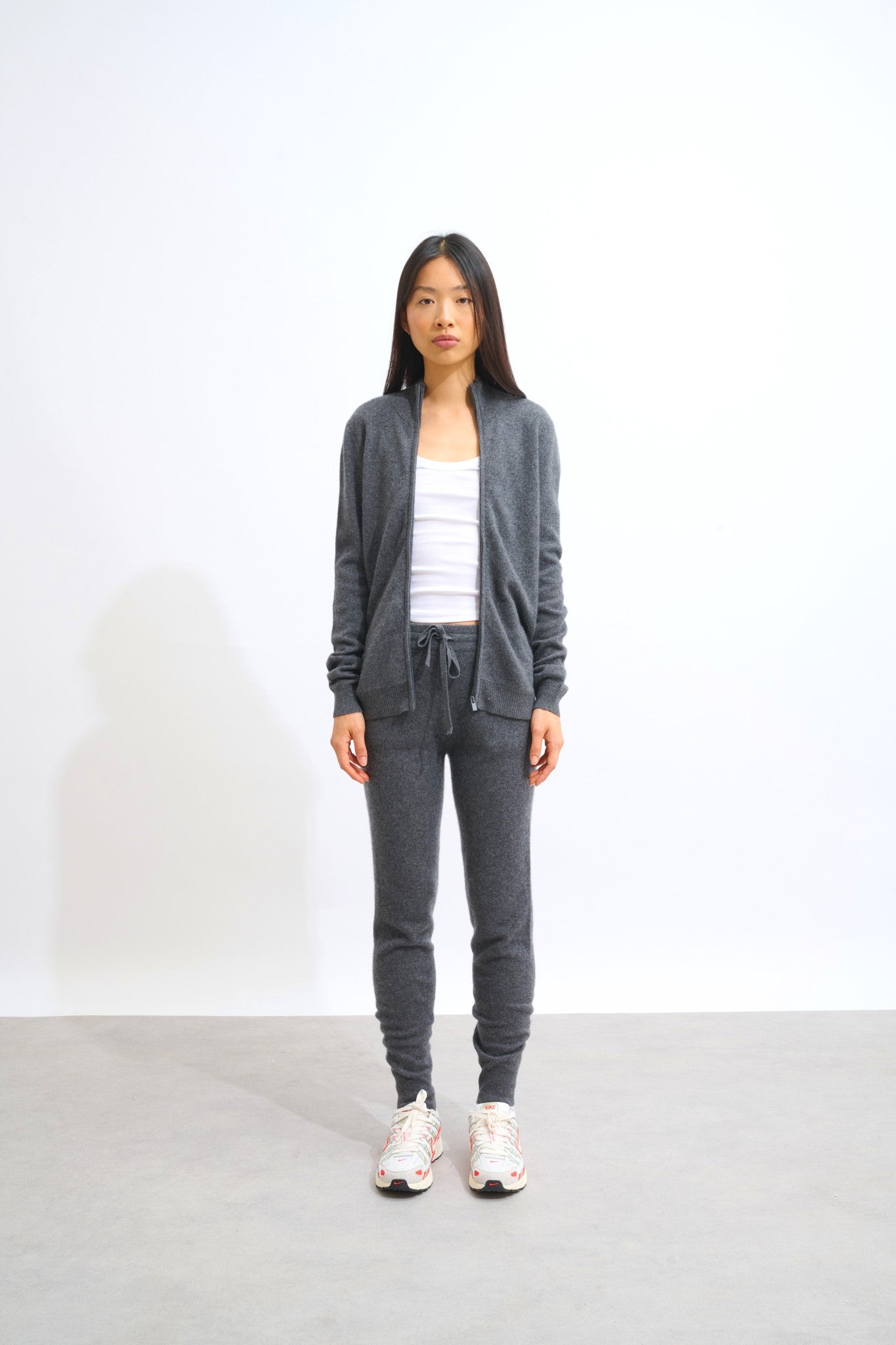 thalun gilet zippé col montant anthracite chiné 100% cachemire