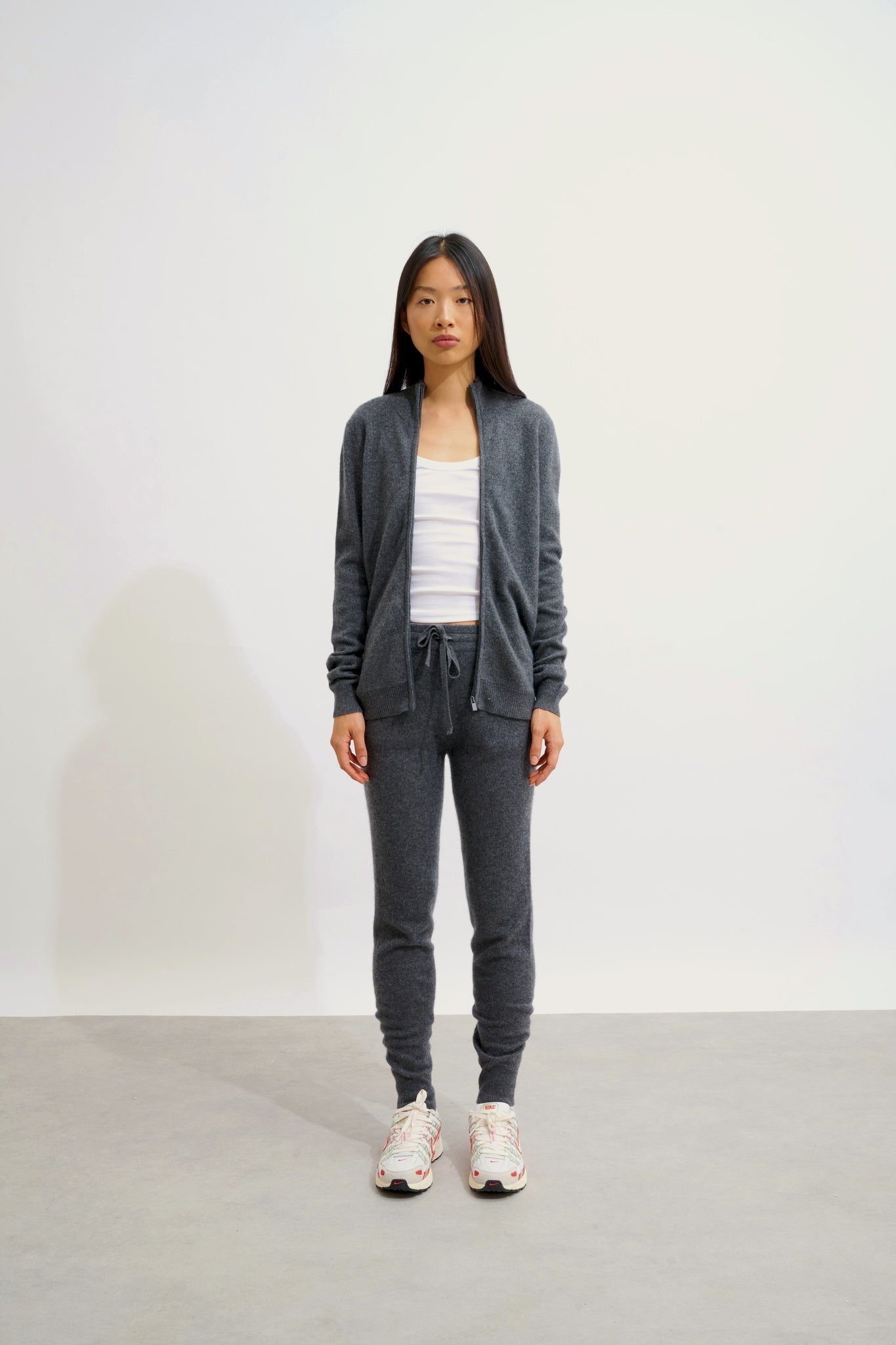 THALUN gilet zippé col montant anthracite chiné 100% cachemire