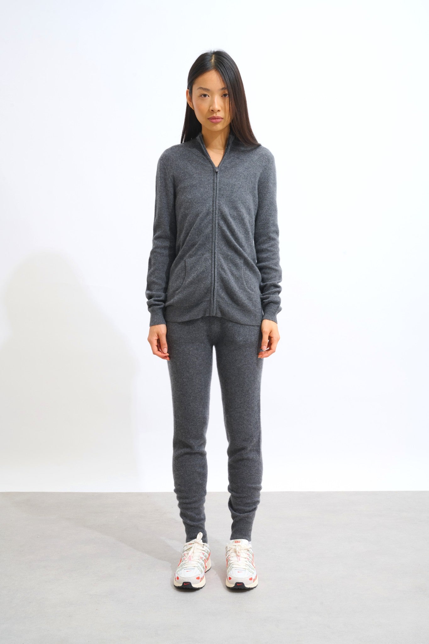 thalun gilet zippé col montant anthracite chiné 100% cachemire