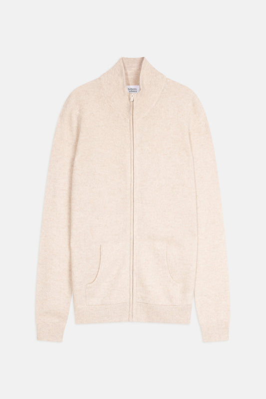 thalun gilet zippé col montant beige chiné 100% cachemire