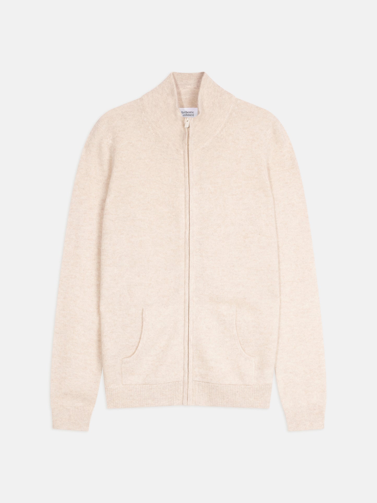 THALUN gilet zippé col montant beige chiné 100% cachemire