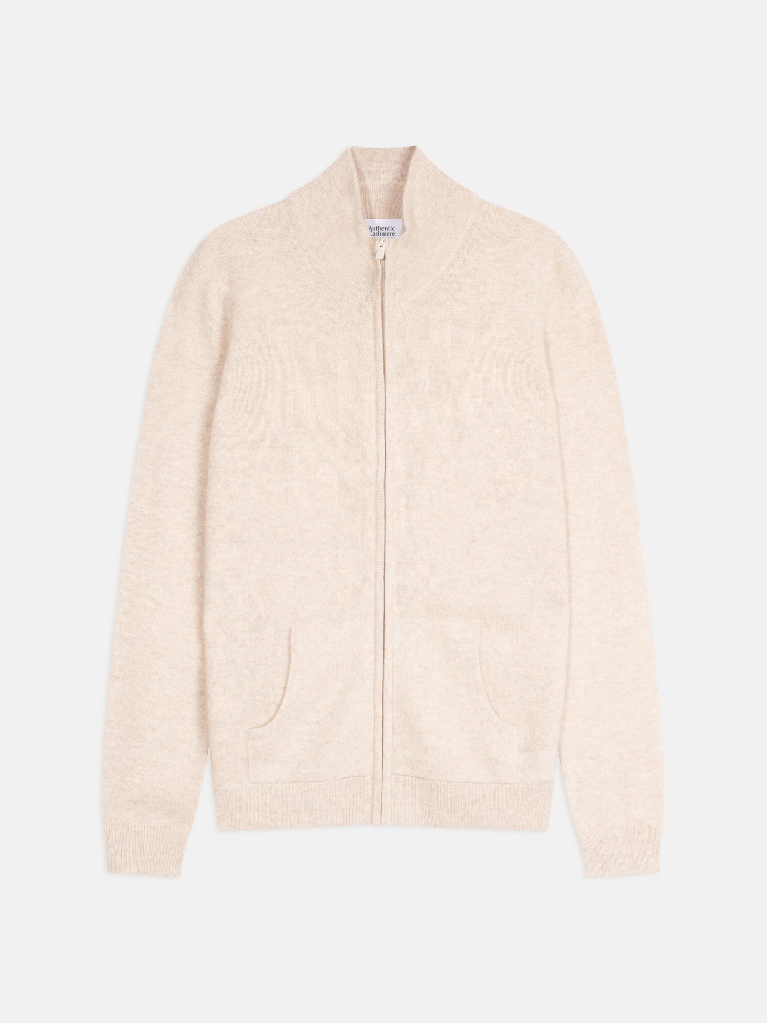 THALUN gilet zippé col montant beige chiné 100% cachemire