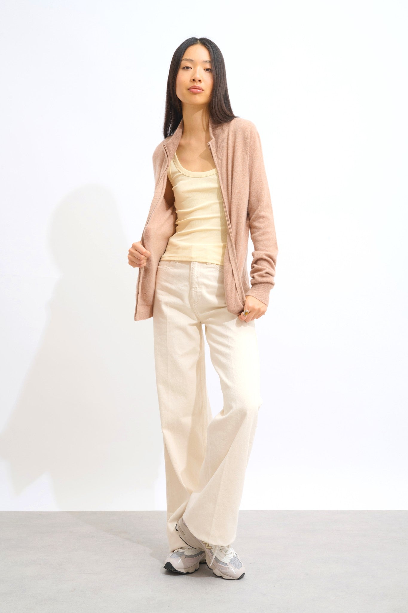 thalun gilet zippé col montant camel chiné 100% cachemire