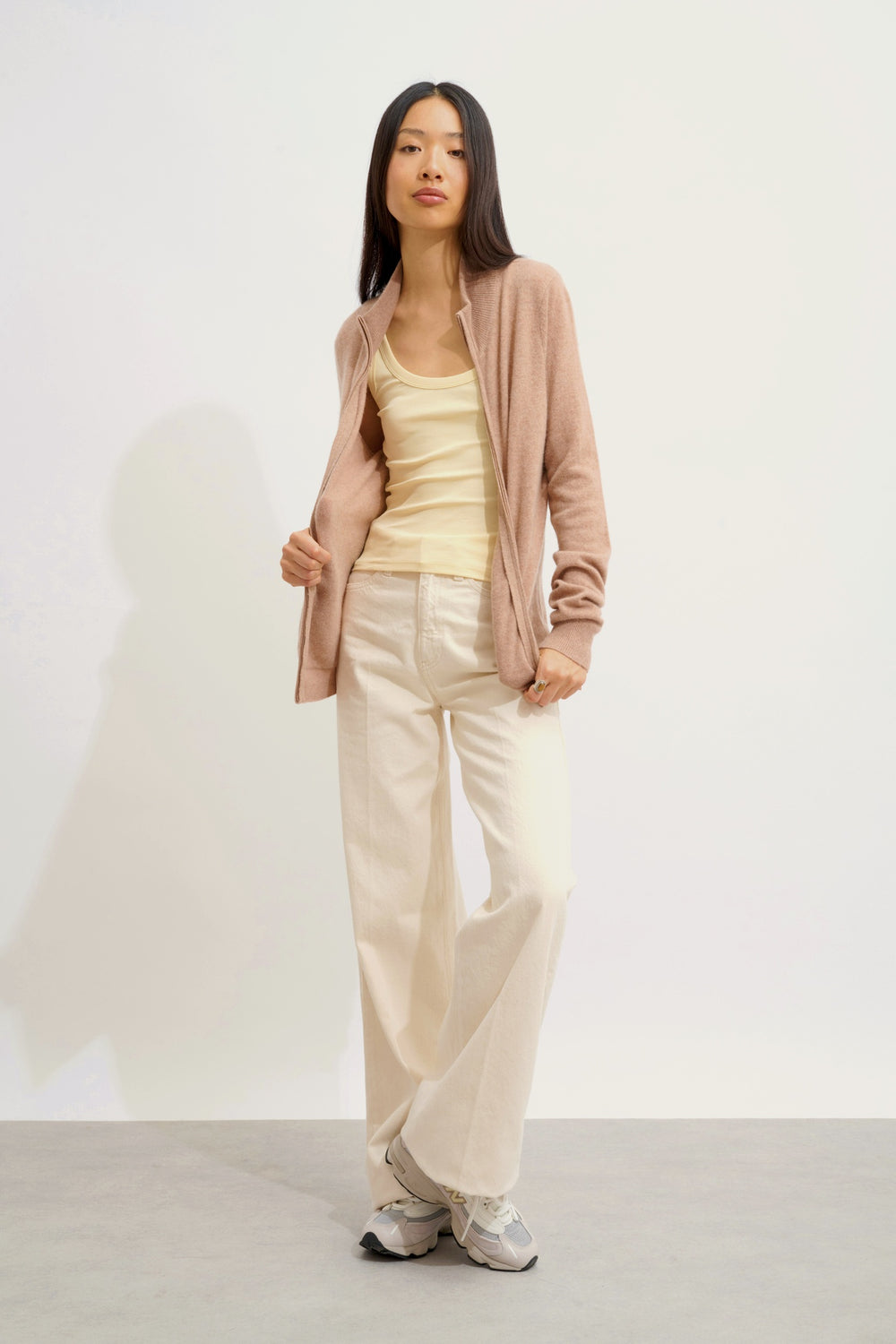 THALUN gilet zippé col montant camel chiné 100% cachemire