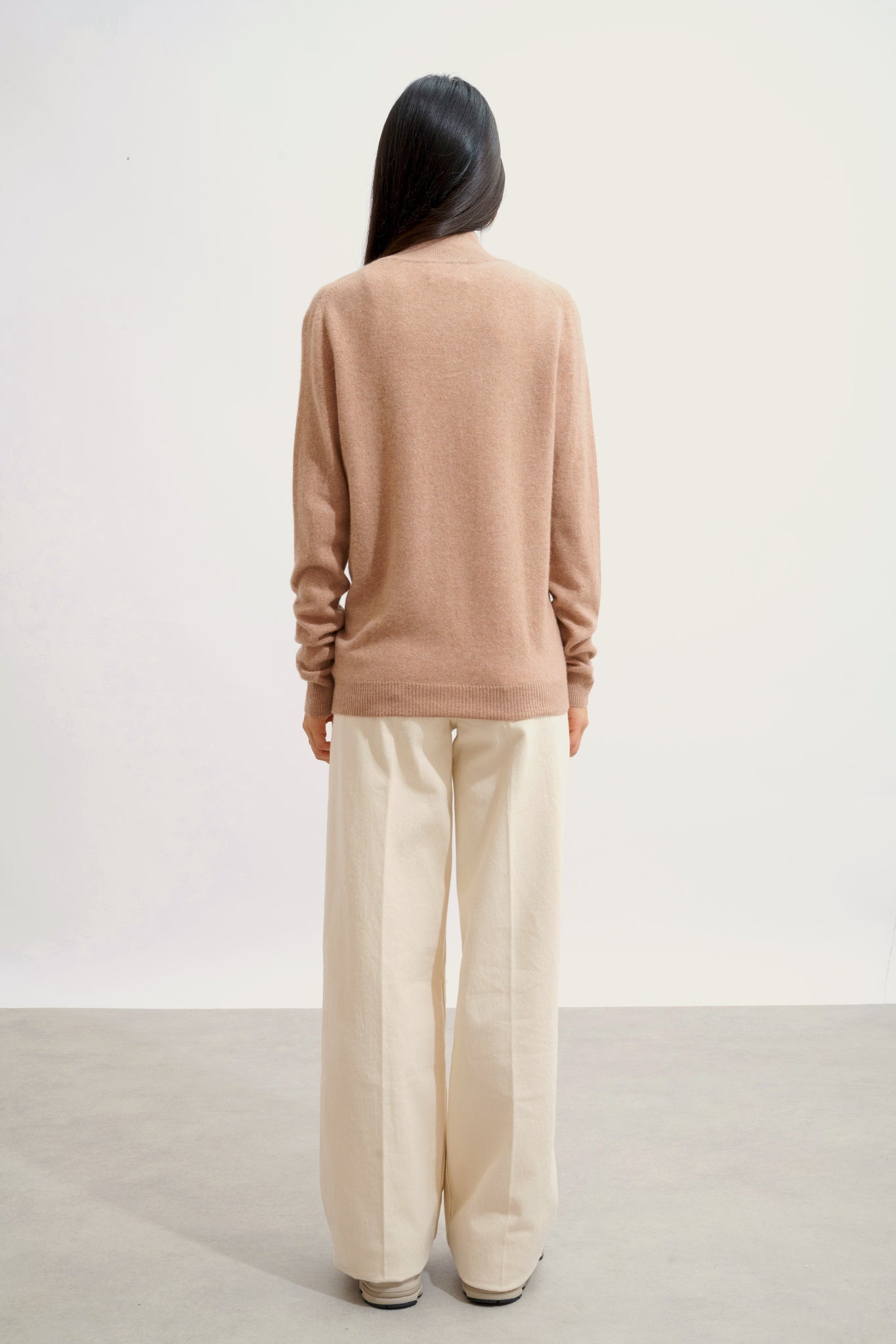 THALUN gilet zippé col montant camel chiné 100% cachemire