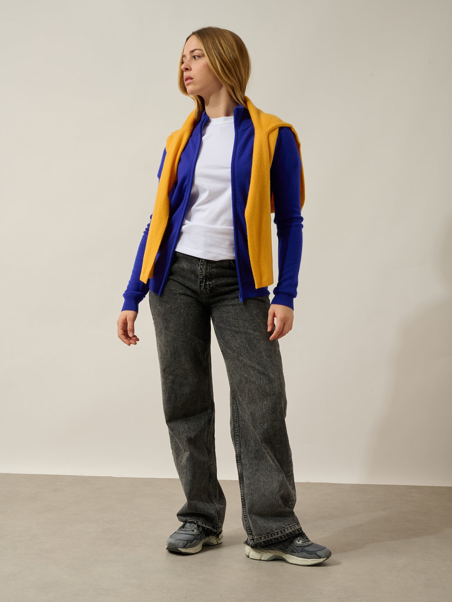 THALUN gilet zippé col montant indigo 100% cachemire