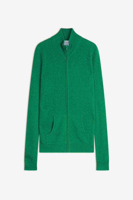 thalun gilet zippé col montant menthe 100% cachemire