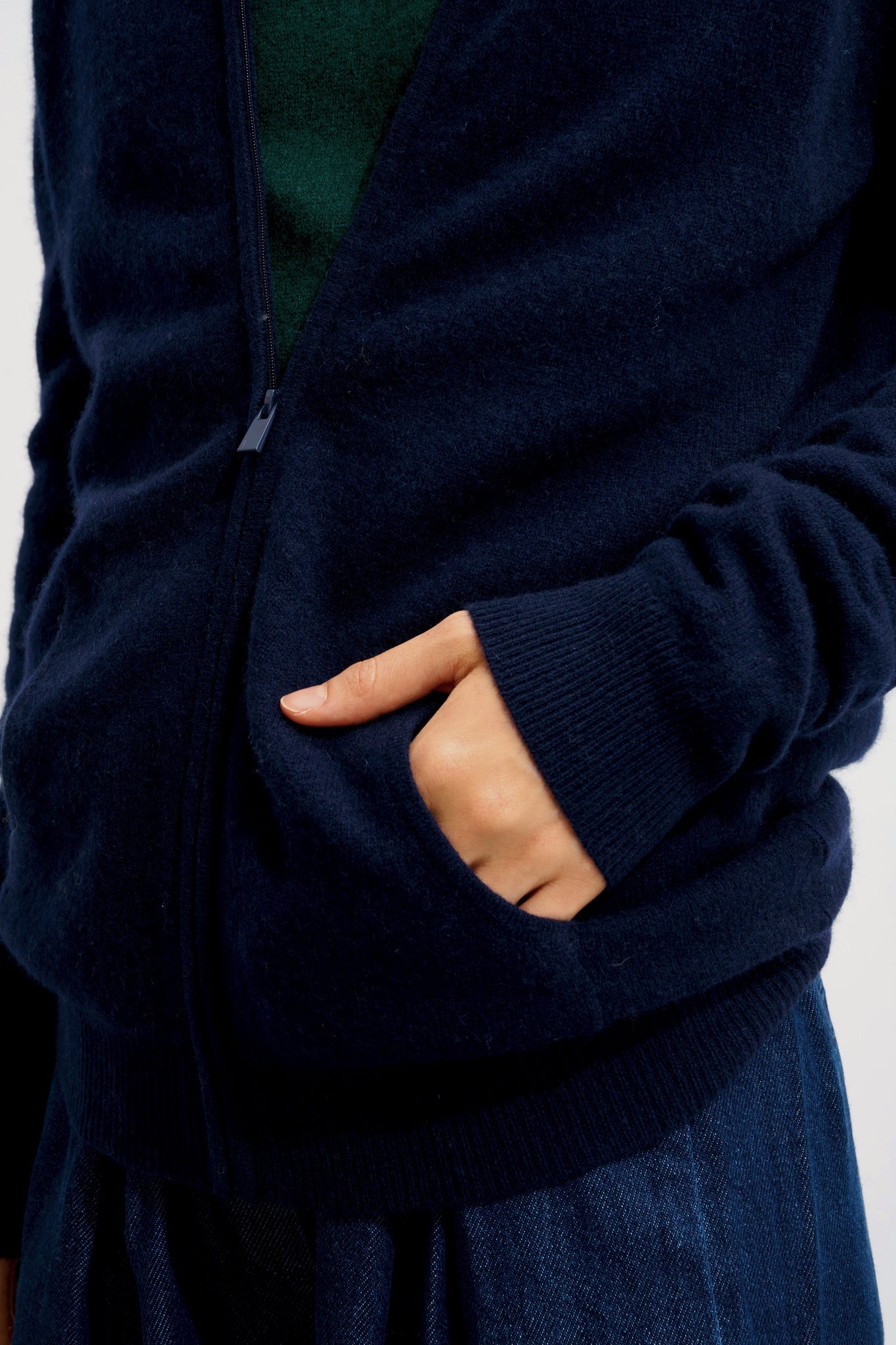 THALUN gilet zippé col montant navy 100% cachemire