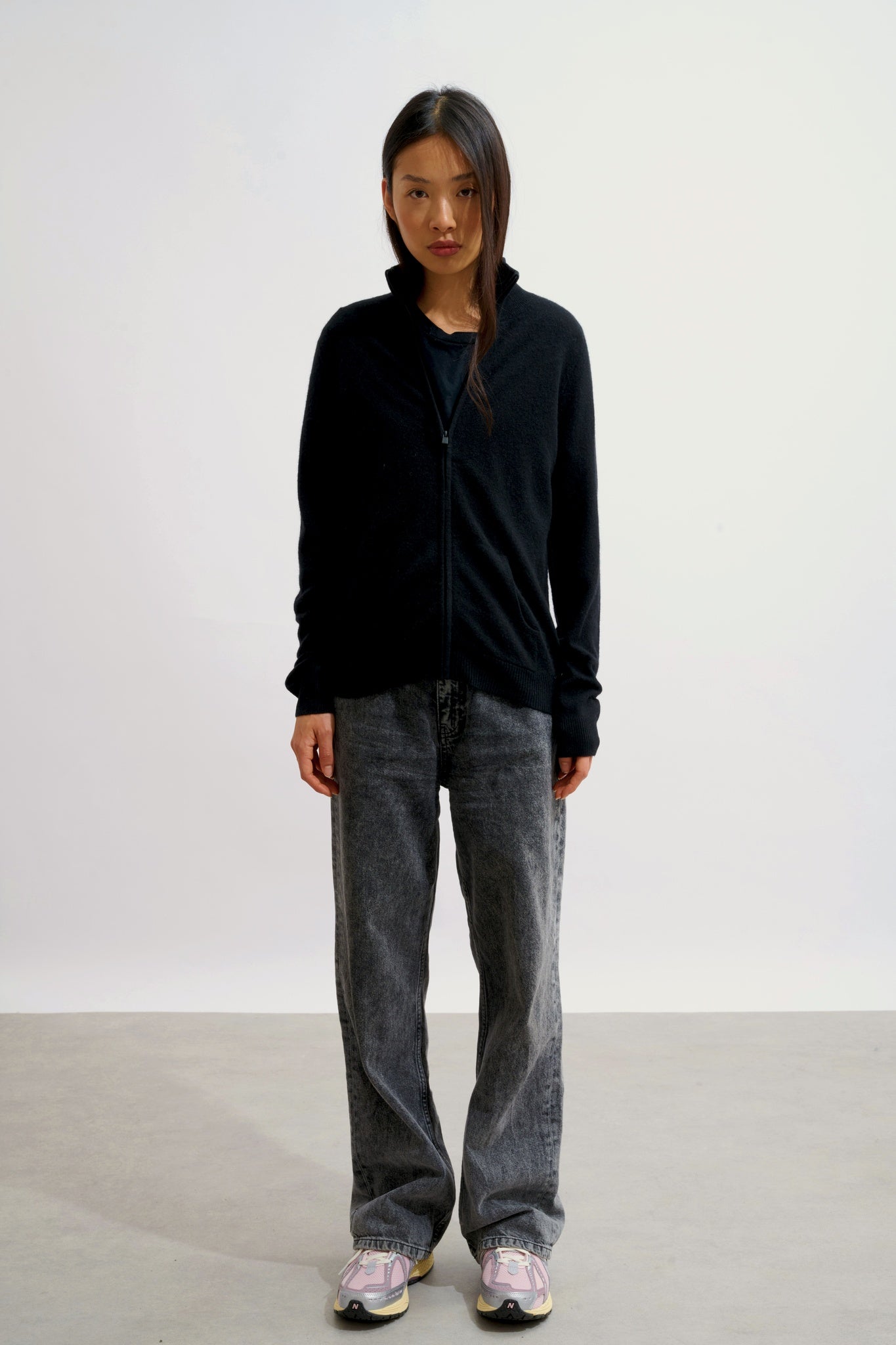 THALUN gilet zippé col montant noir 100% cachemire