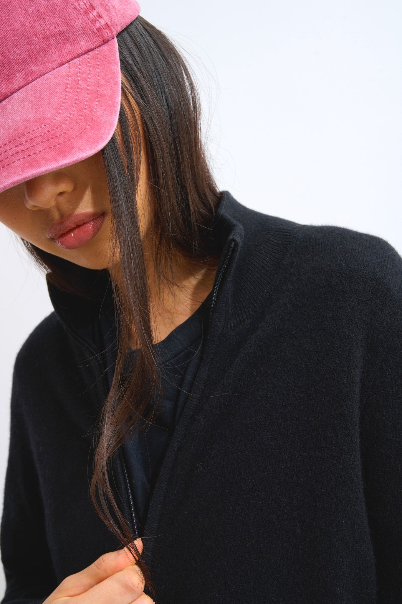 thalun gilet zippé col montant noir 100% cachemire