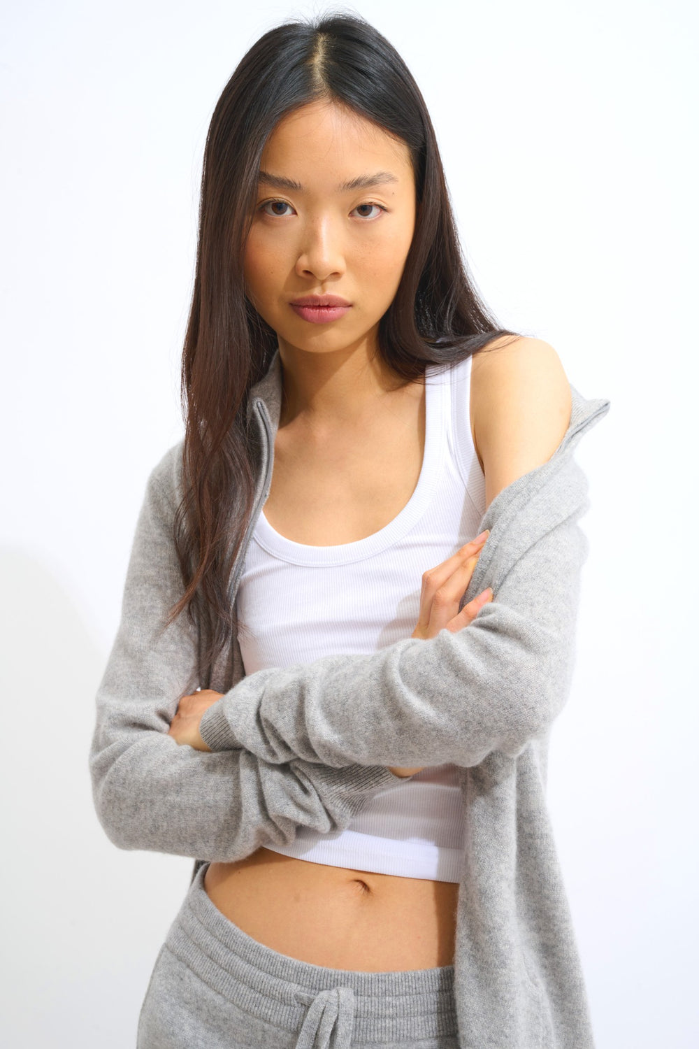 thalun gilet zippé col montant nuage chiné 100% cachemire