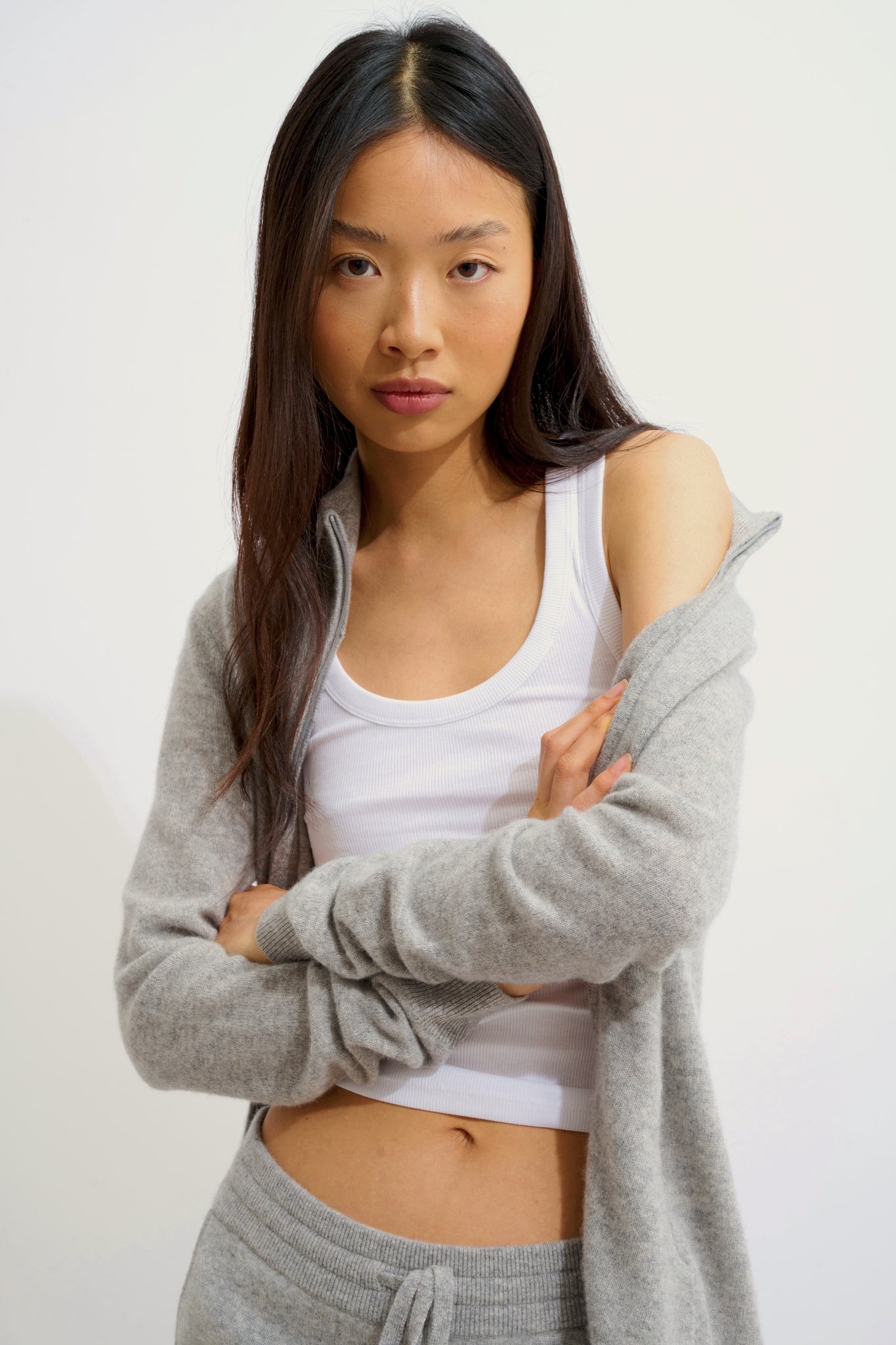 THALUN gilet zippé col montant nuage chiné 100% cachemire