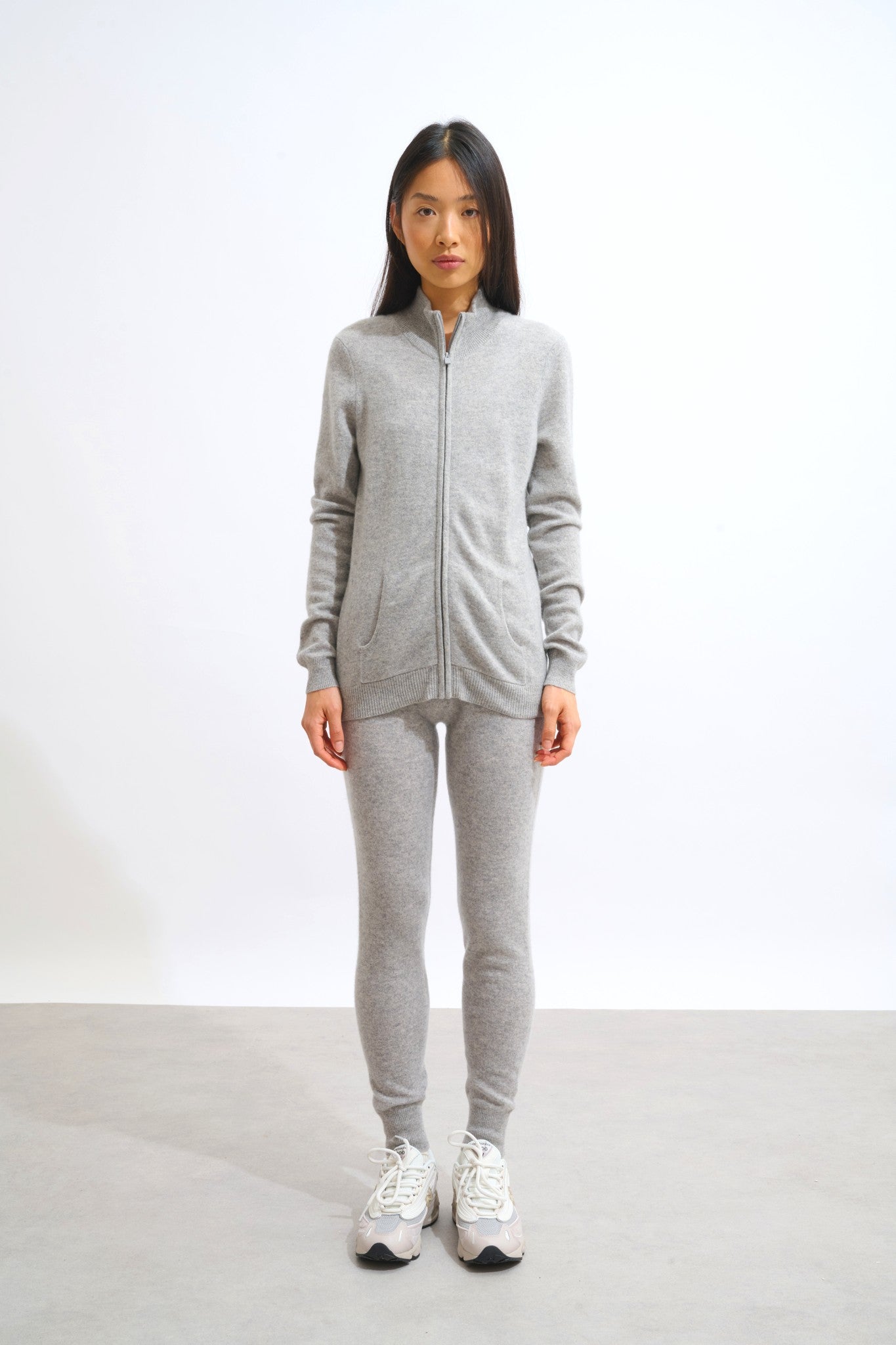 thalun gilet zippé col montant nuage chiné 100% cachemire