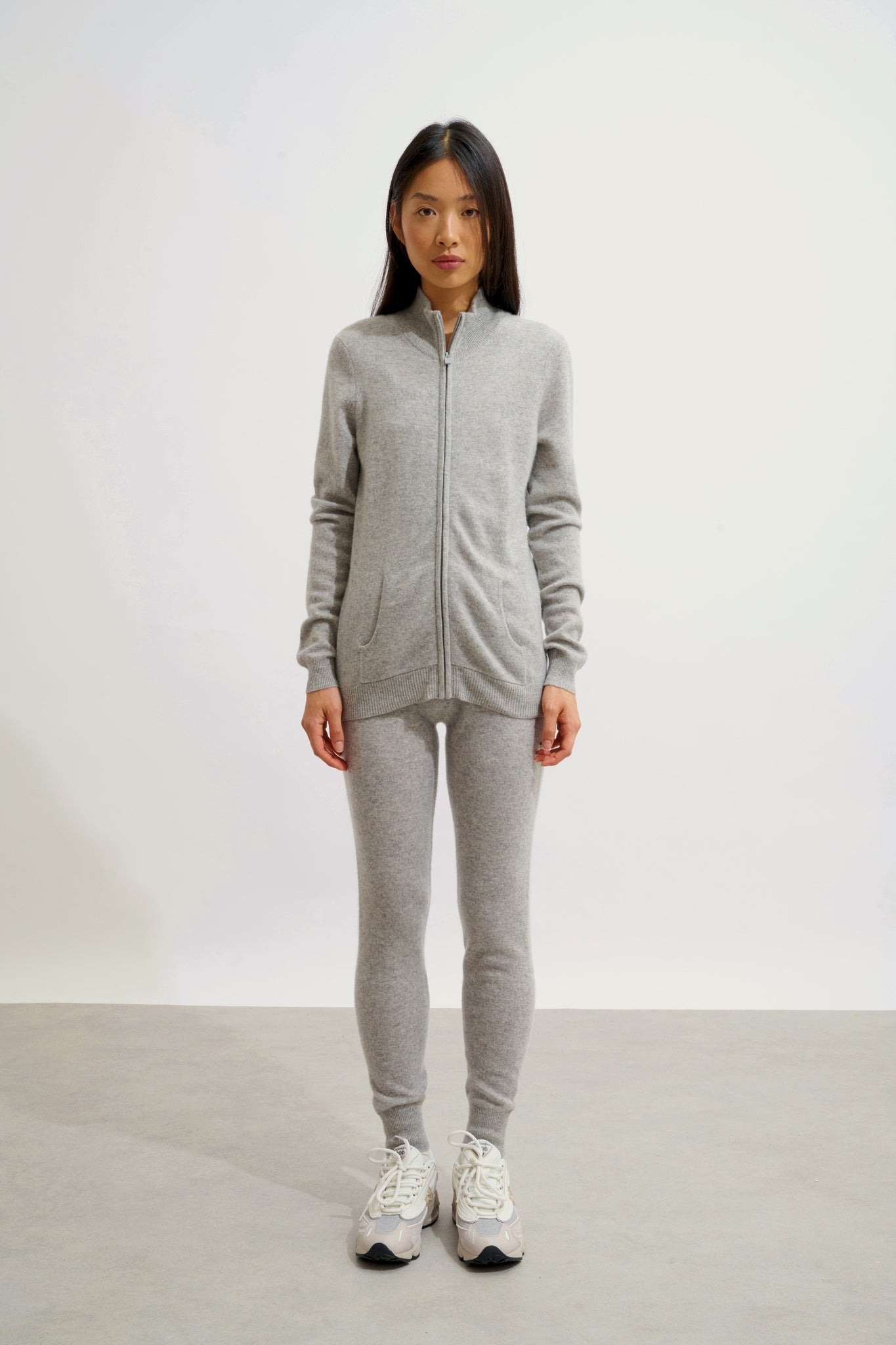 THALUN gilet zippé col montant nuage chiné 100% cachemire