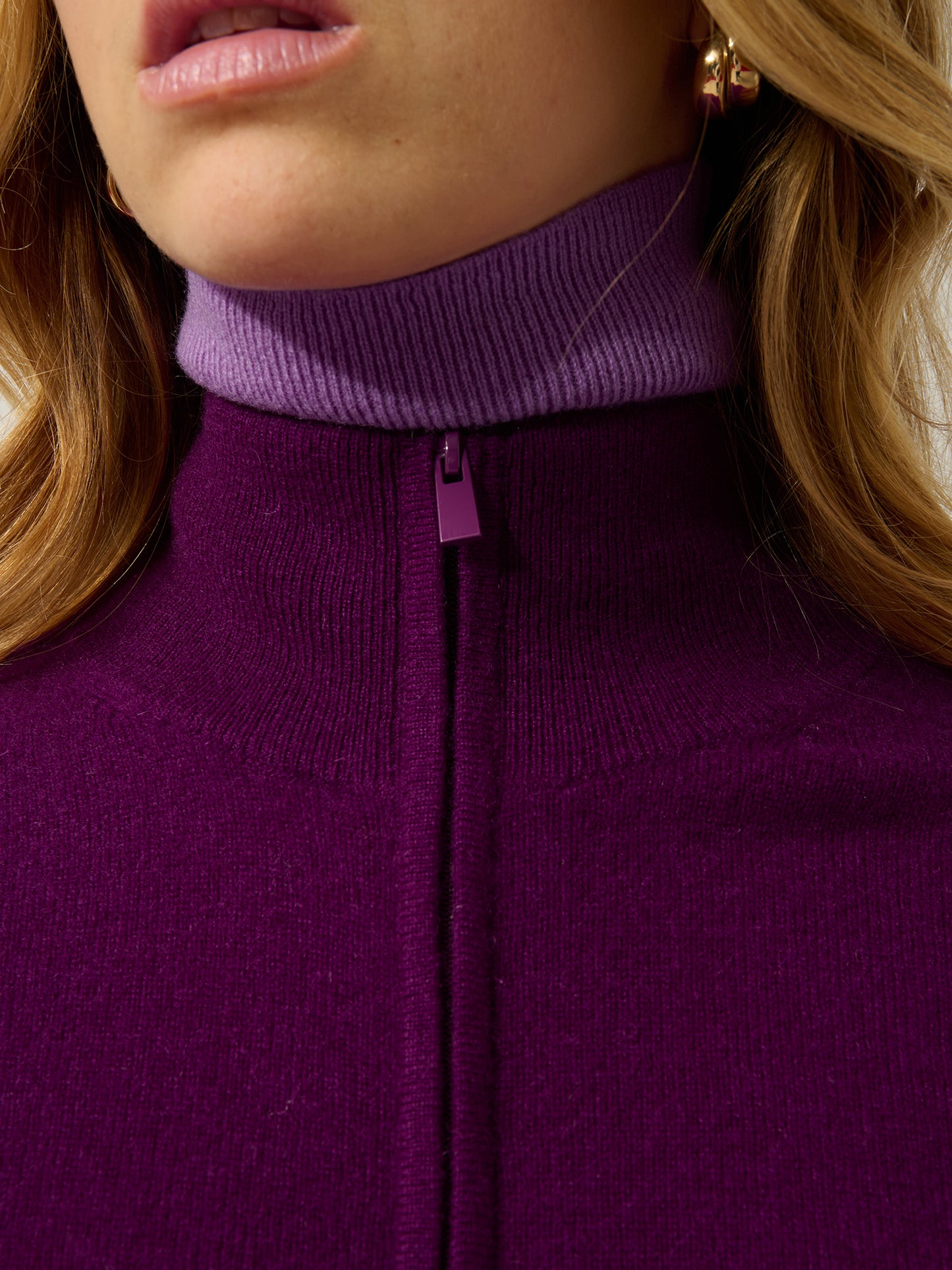 THALUN gilet zippé col montant prune 100% cachemire