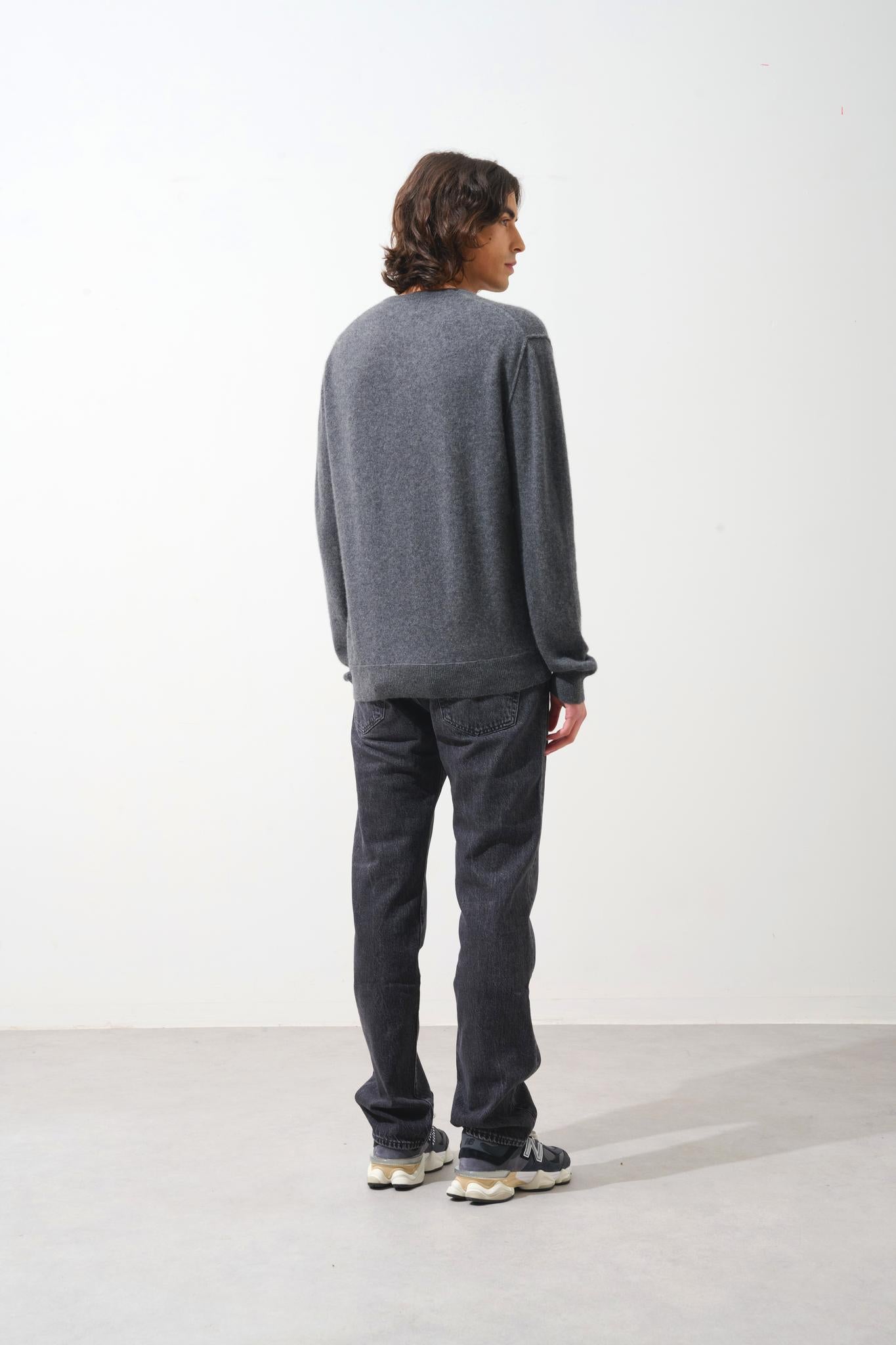 TIMEO Pullover mit V-Ausschnitt anthrazit meliert 100% Kaschmir