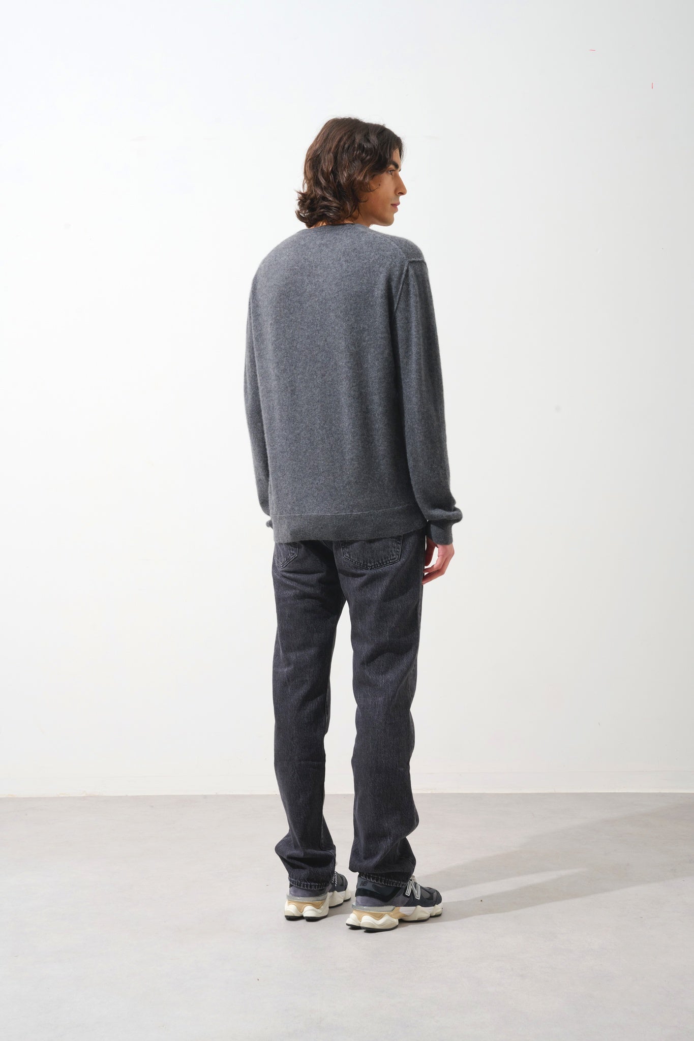 TIMEO Pullover mit V-Ausschnitt anthrazit meliert 100% Kaschmir