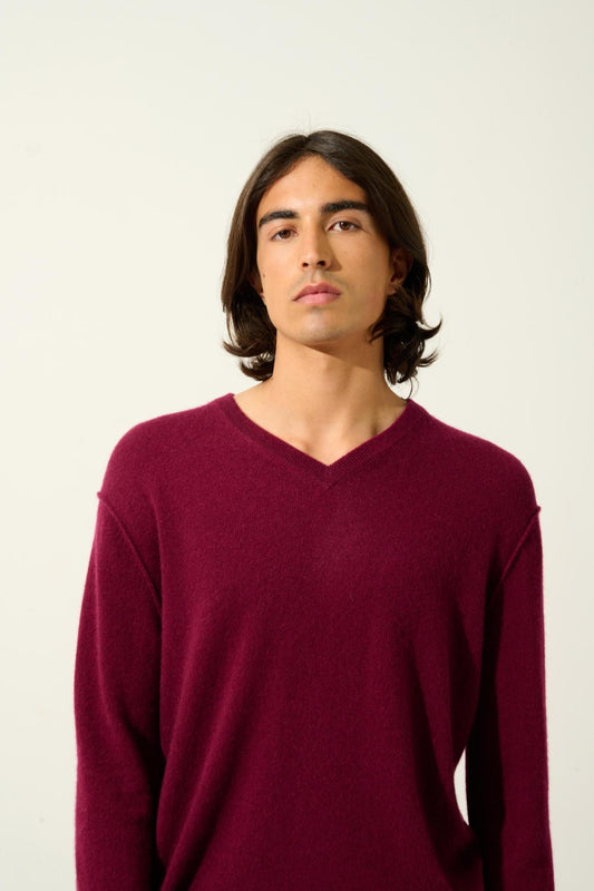 TIMEO burgundy v-neck sweater 100% cashmere