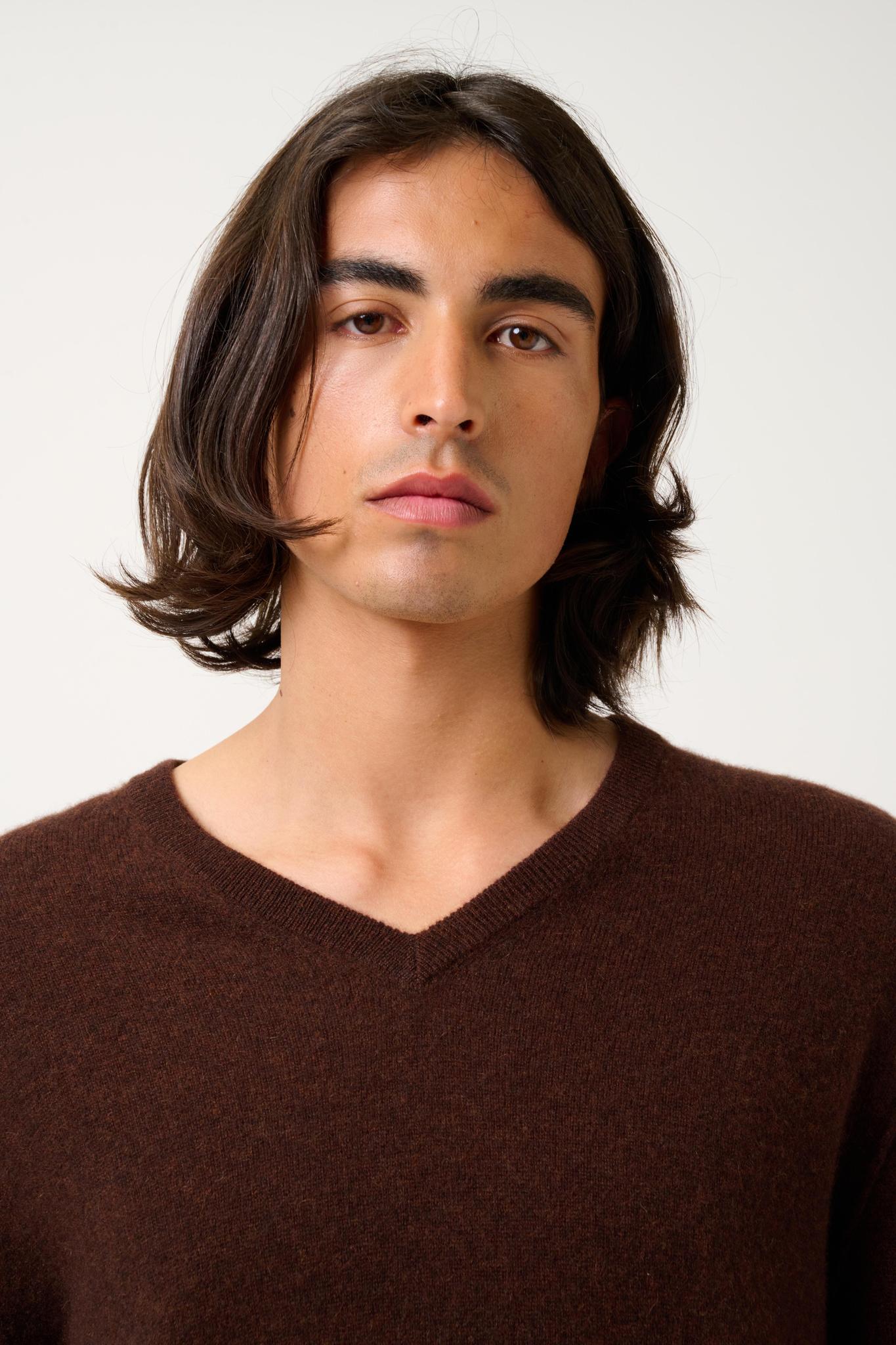 TIMEO Pullover mit V-Ausschnitt Kaffee 100% Kaschmir