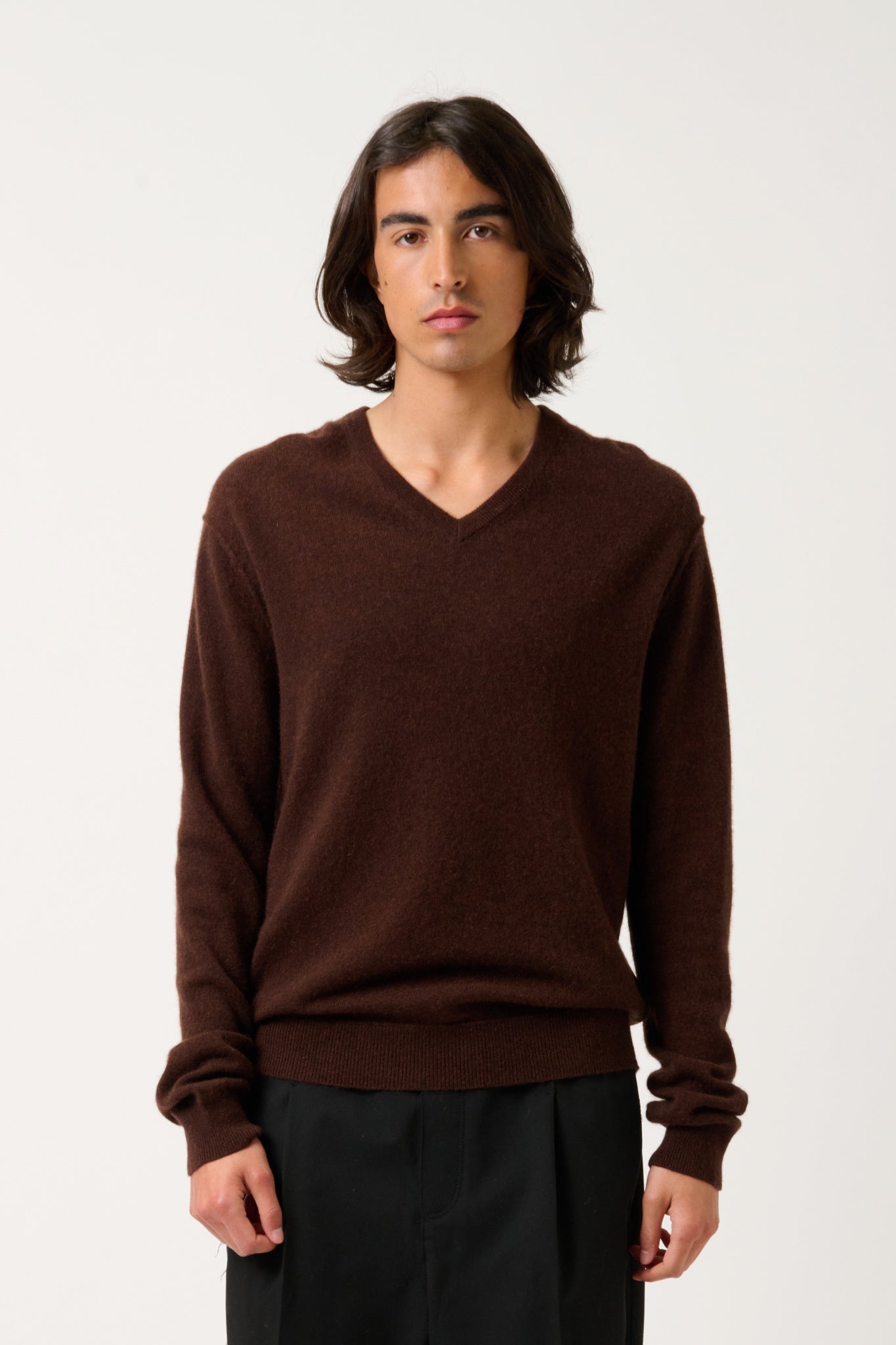 TIMEO coffee v-neck sweater 100% cashmere