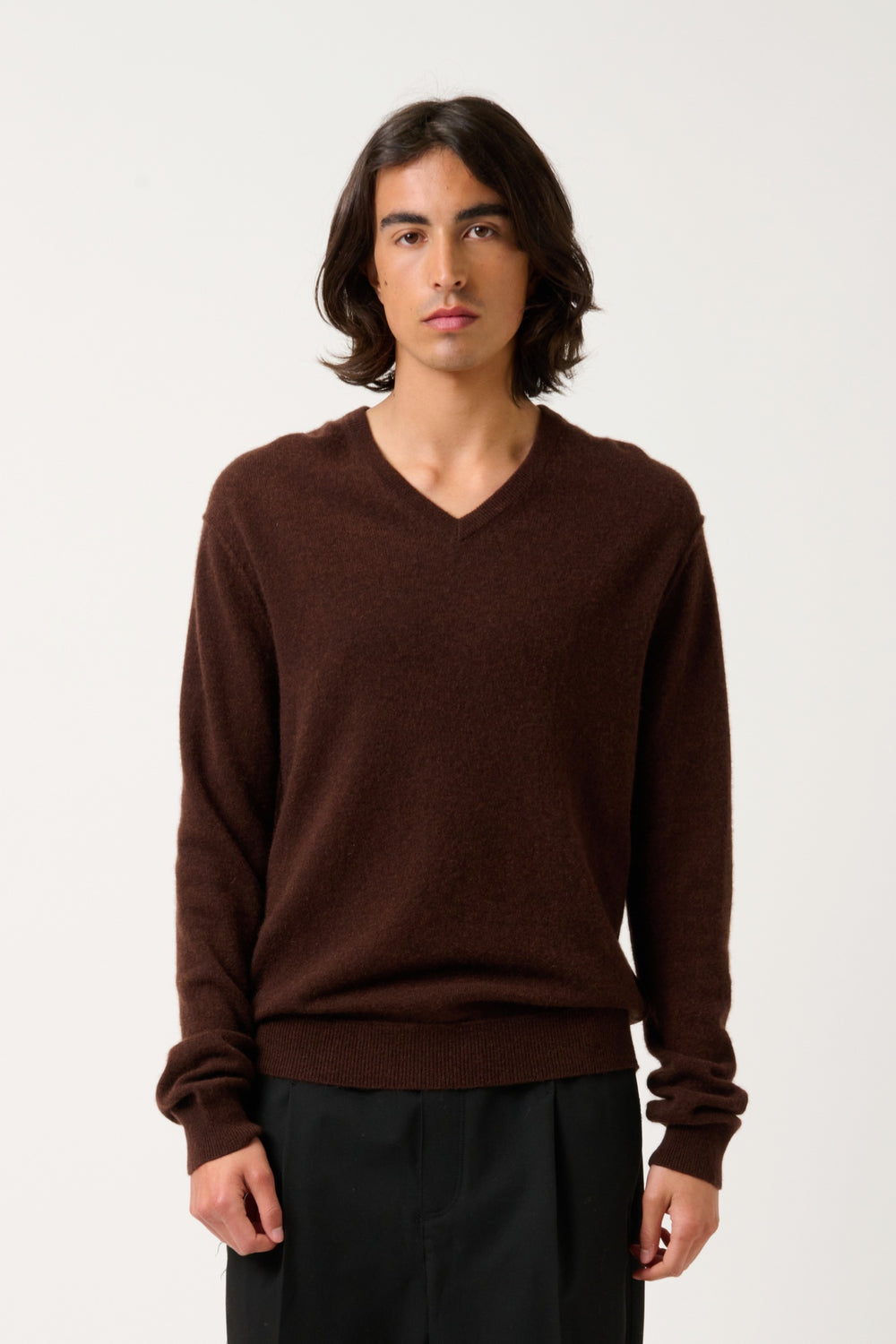 TIMEO coffee v-neck sweater 100% cashmere