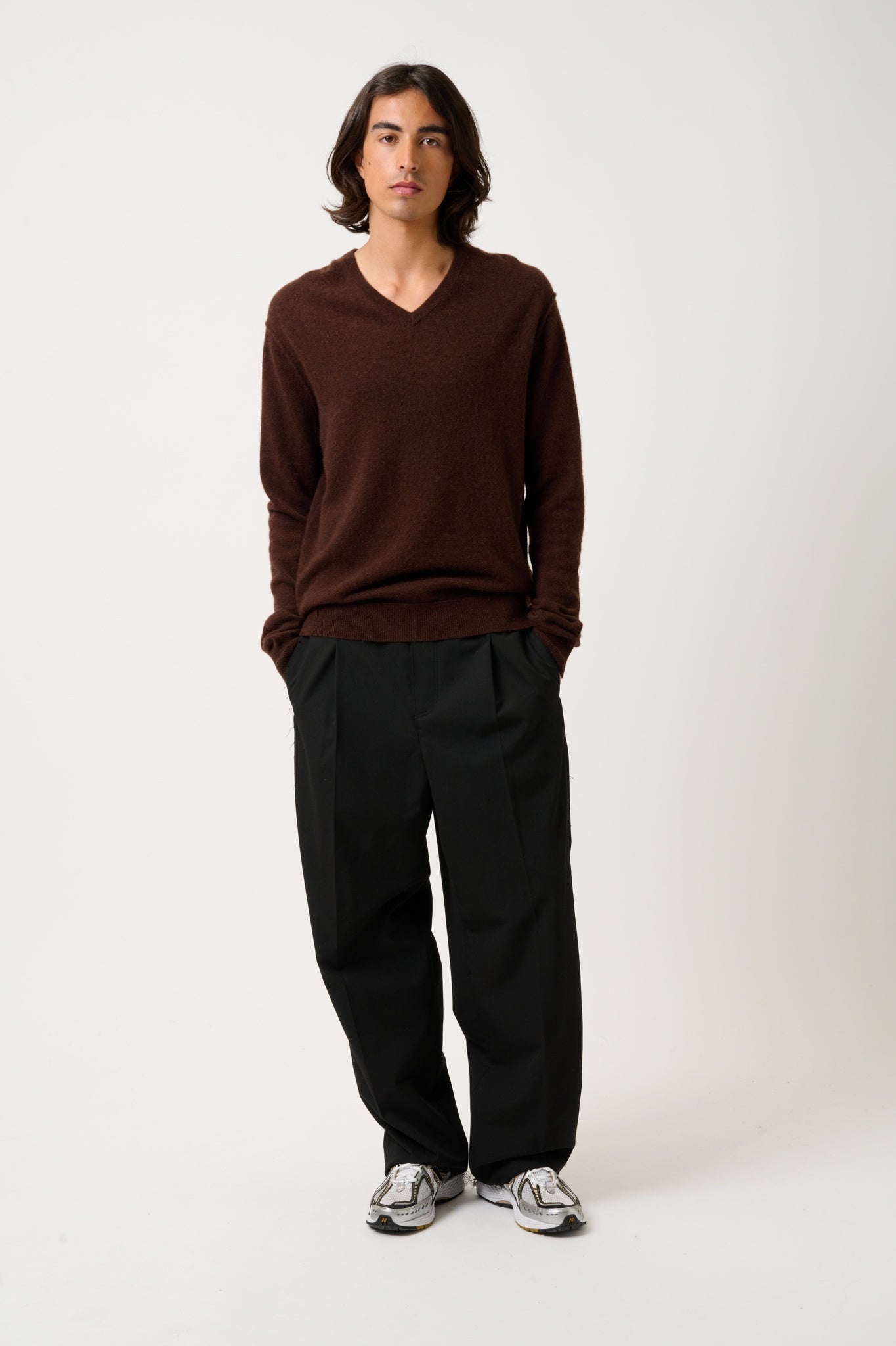 TIMEO coffee v-neck sweater 100% cashmere