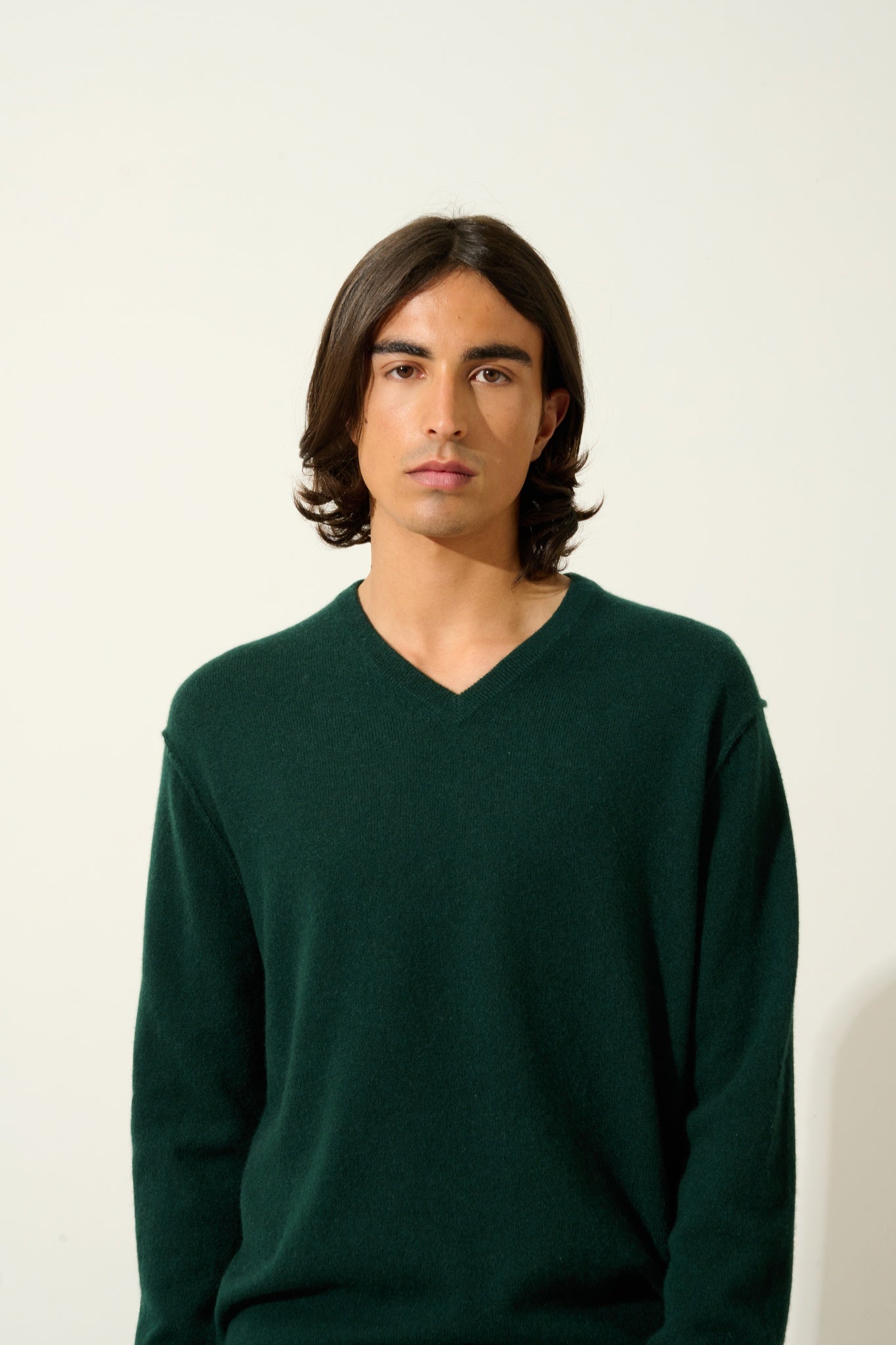 TIMEO pull col v cyprès 100% cachemire