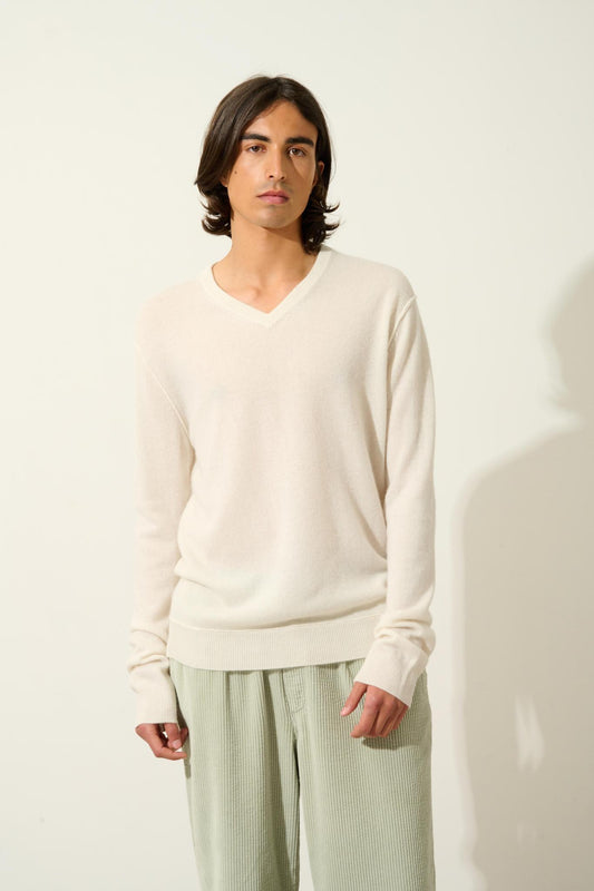 TIMEO ivory v-neck sweater 100% cashmere