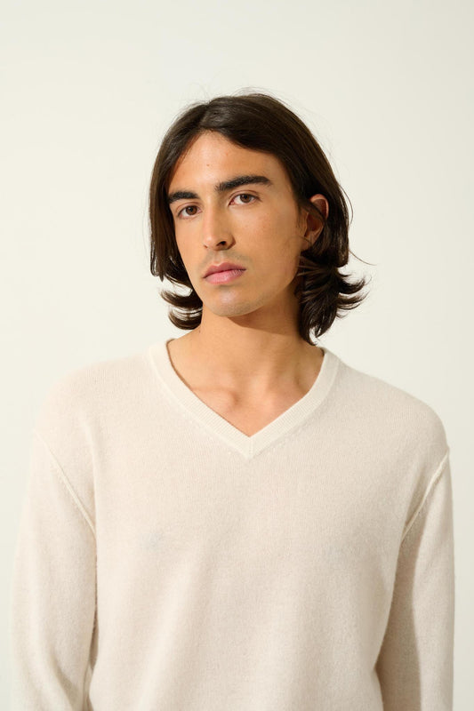 TIMEO ivory v-neck sweater 100% cashmere