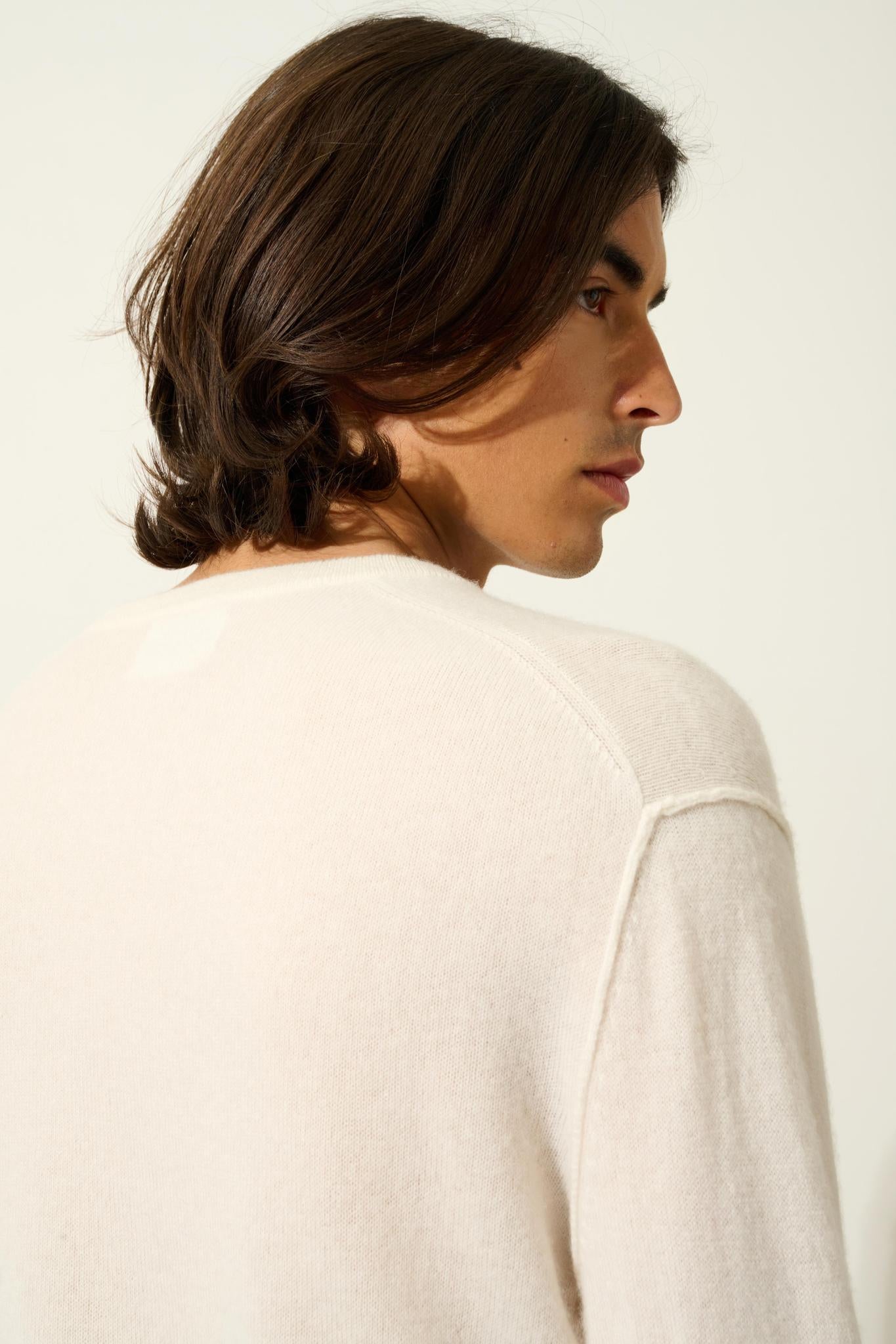 TIMEO Pullover mit V-Ausschnitt Elfenbein 100% Kaschmir