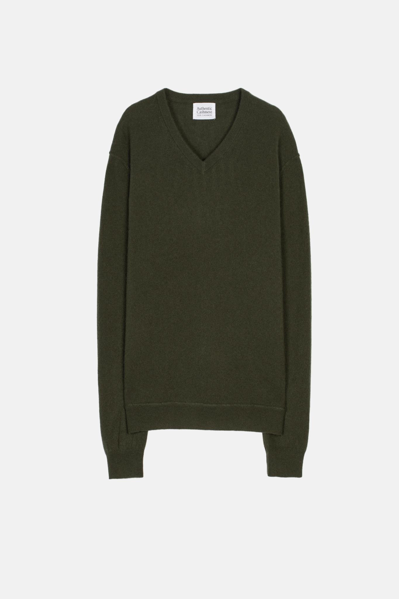 TIMEO pull col v kaki 100% cachemire