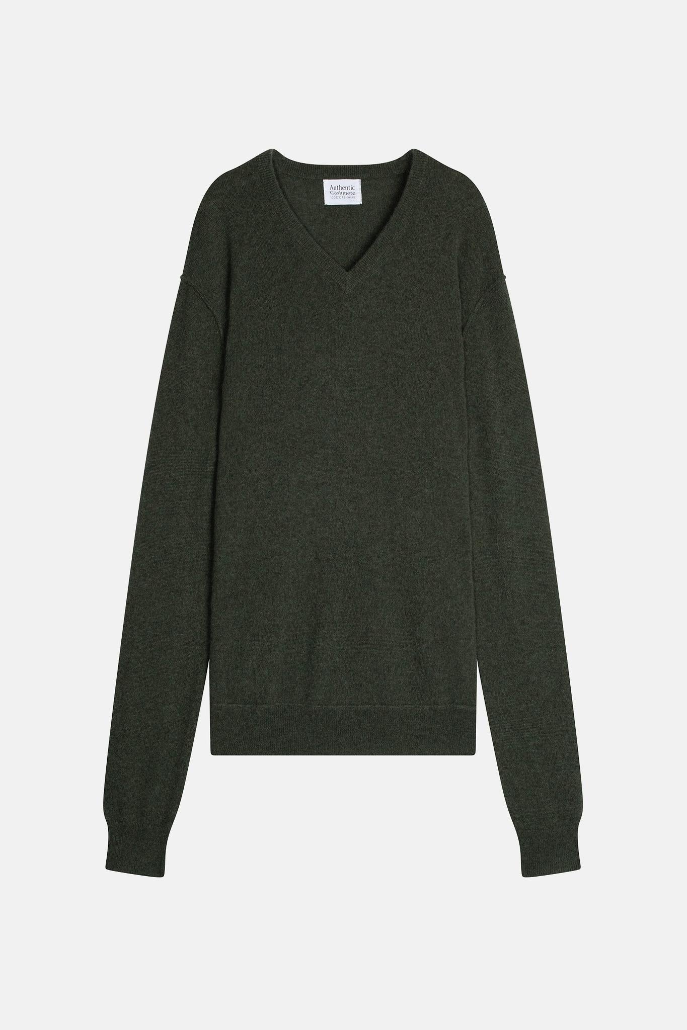 TIMEO khaki mottled v-neck sweater 100% cashmere