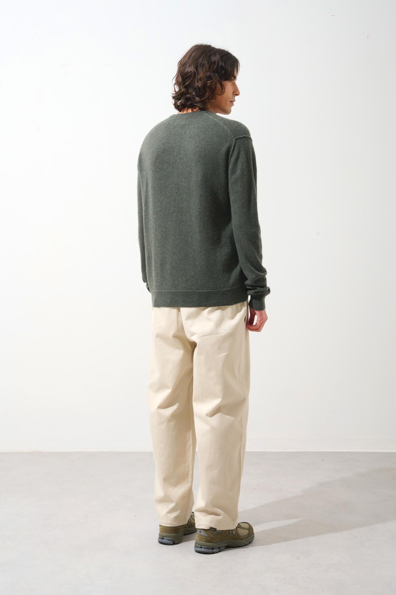 TIMEO khaki mottled v-neck sweater 100% cashmere