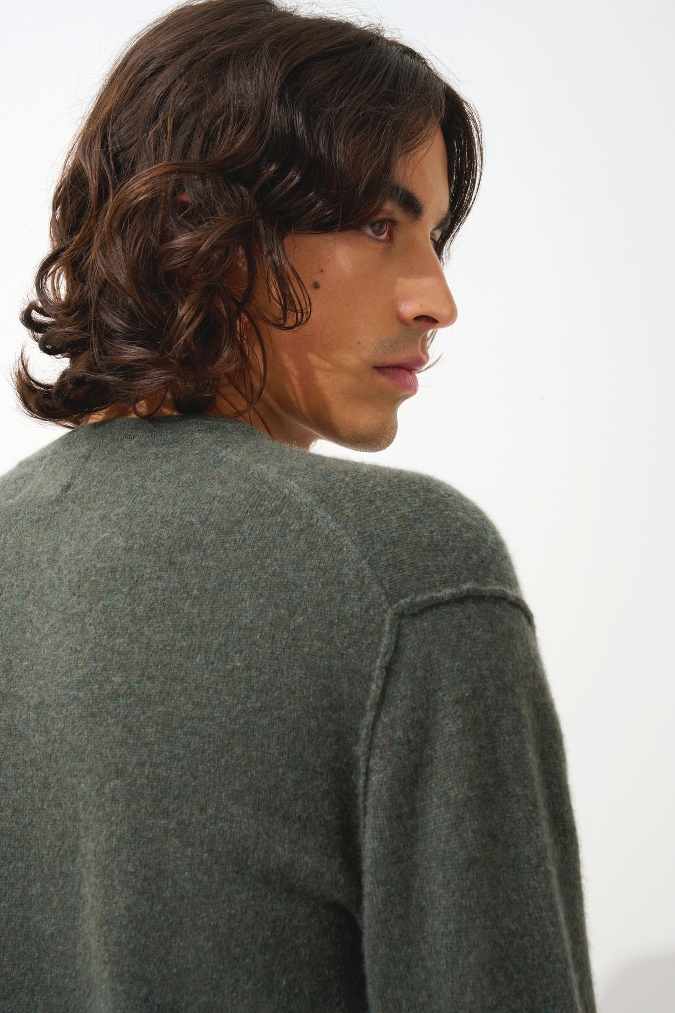 TIMEO Pullover mit V-Ausschnitt khaki meliert 100% Kaschmir