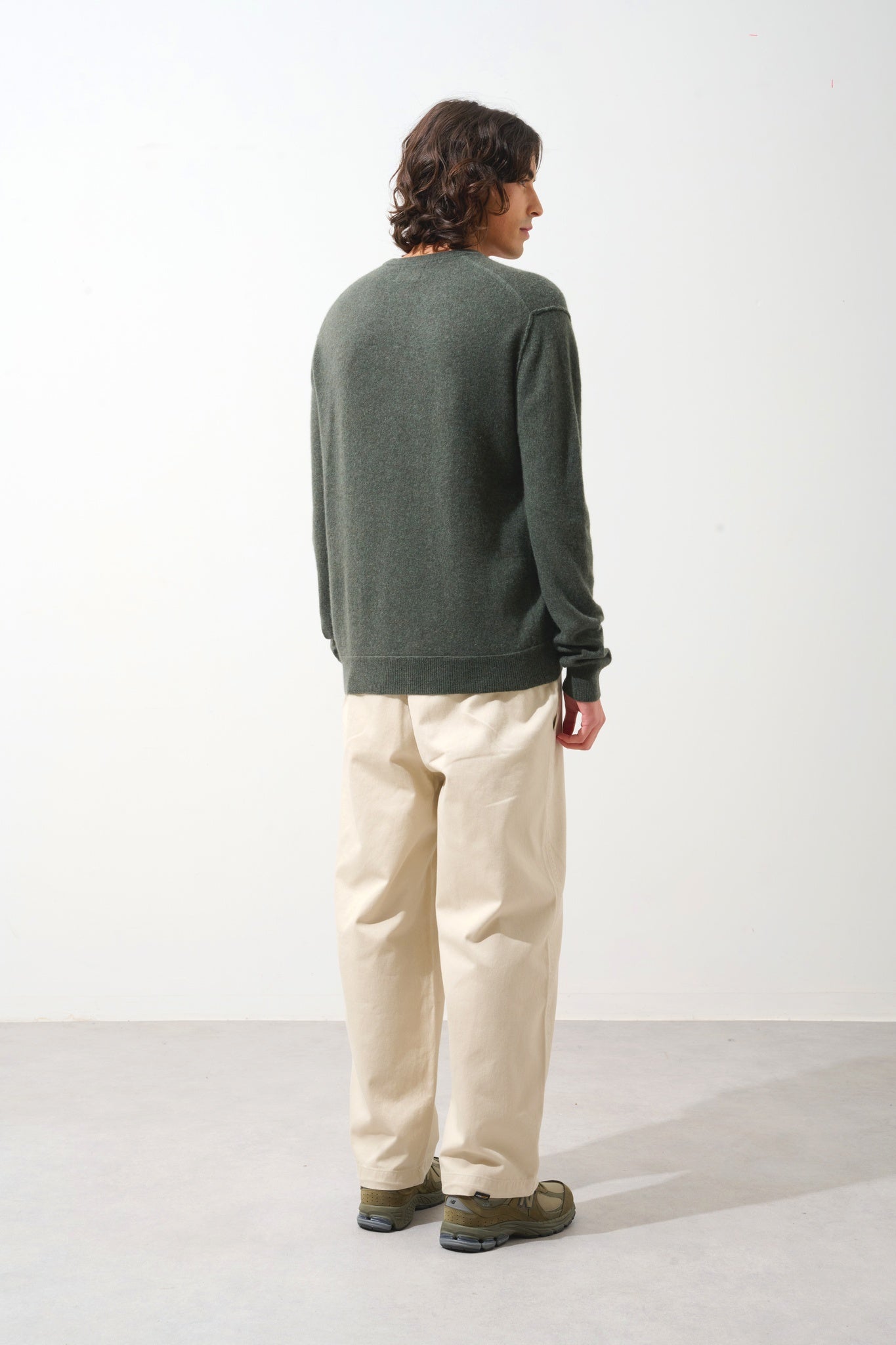 TIMEO Pullover mit V-Ausschnitt khaki meliert 100% Kaschmir