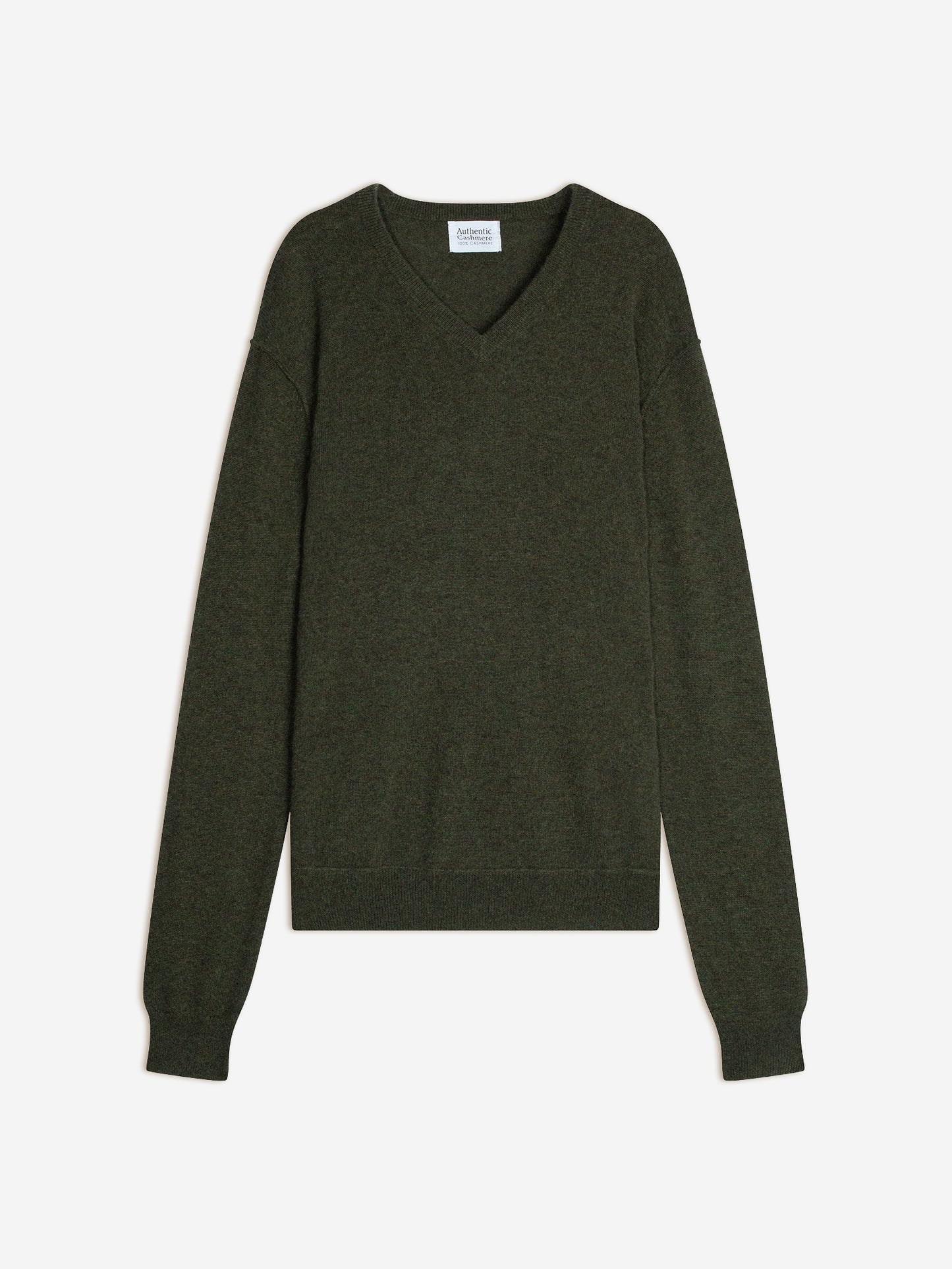 TIMEO Pullover mit V-Ausschnitt khaki meliert 100% Kaschmir