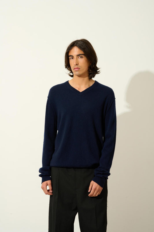 TIMEO navy v-neck sweater 100% cashmere