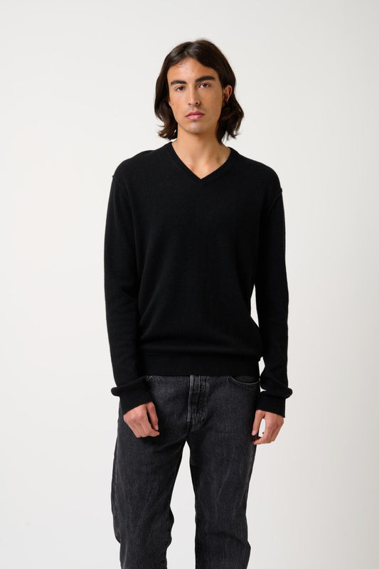 TIMEO black v-neck sweater 100% cashmere