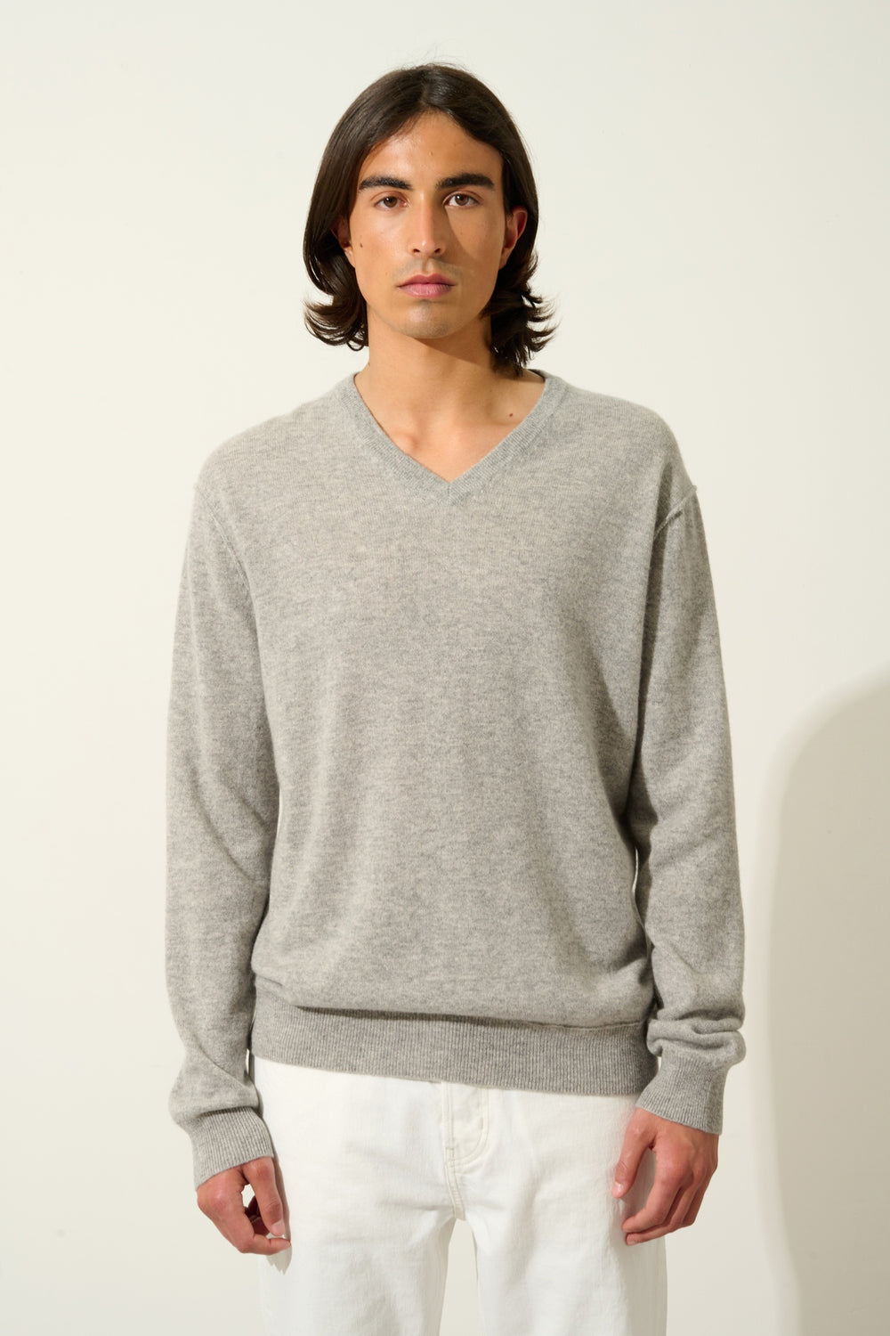 TIMEO Pullover mit V-Ausschnitt wolkig meliert 100% Kaschmir