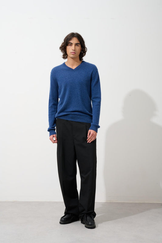 TIMEO pull col v ocean chiné 100% cachemire