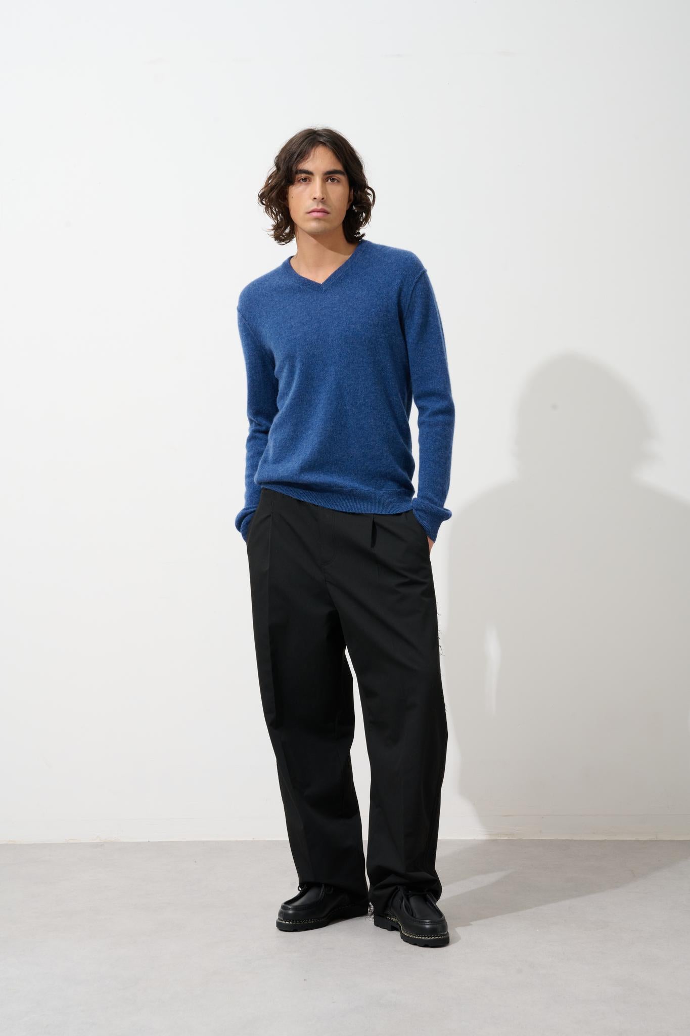 TIMEO pull col v ocean chiné 100% cachemire