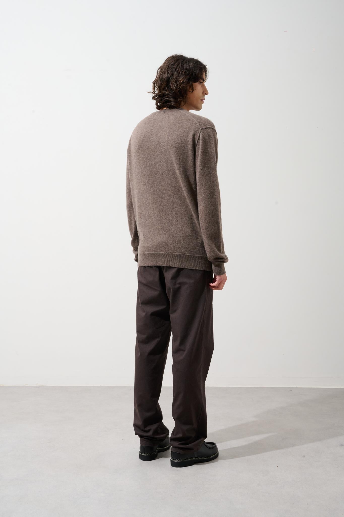 TIMEO Pullover mit V-Ausschnitt taupe meliert 100% Kaschmir